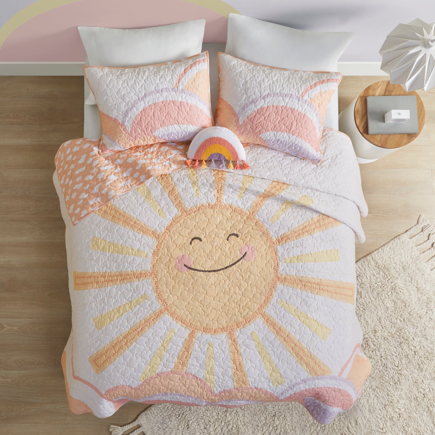 Dawn Reversible Sunshine Printed Cotton Quilt Set with Throw Pillow