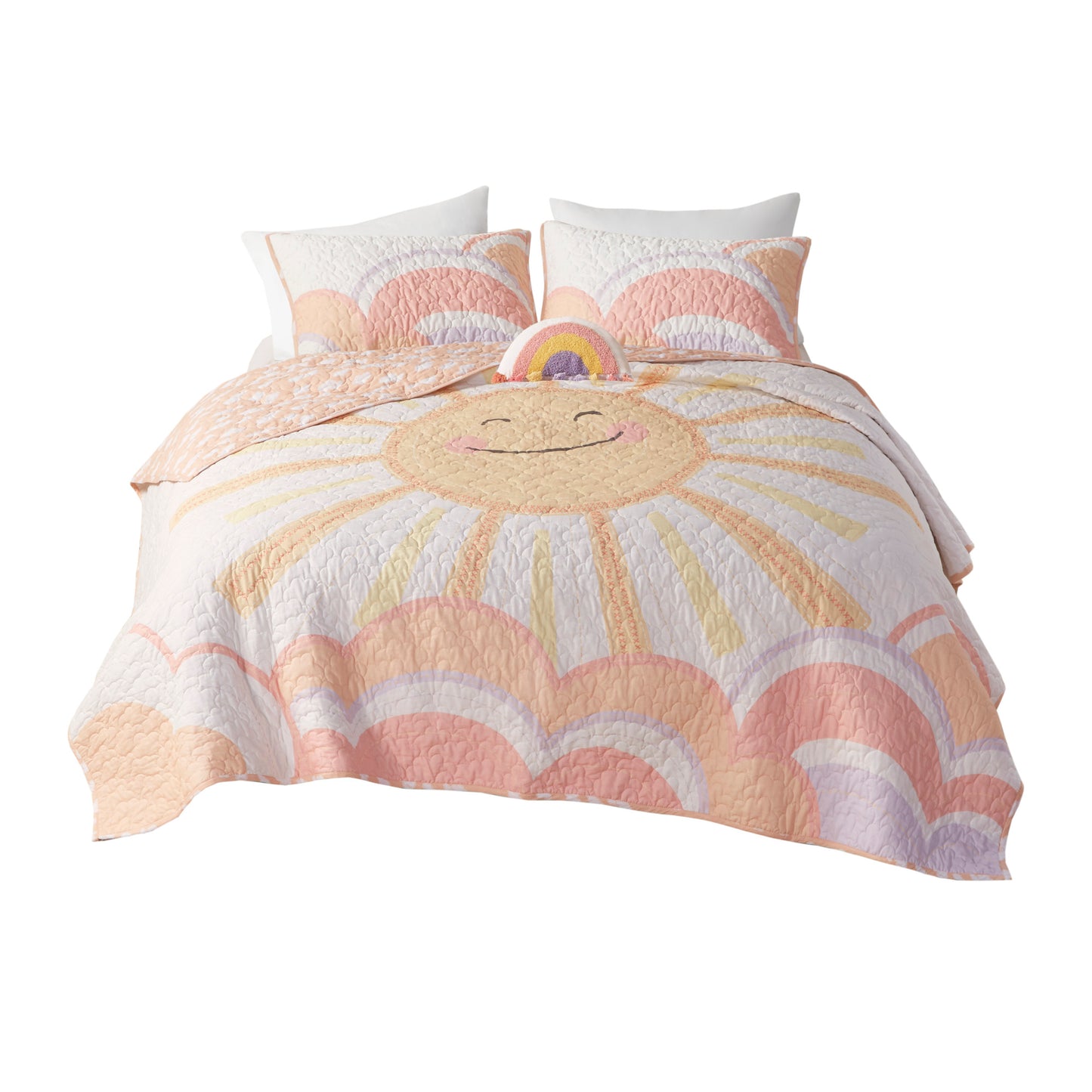 Dawn Reversible Sunshine Printed Cotton Quilt Set with Throw Pillow