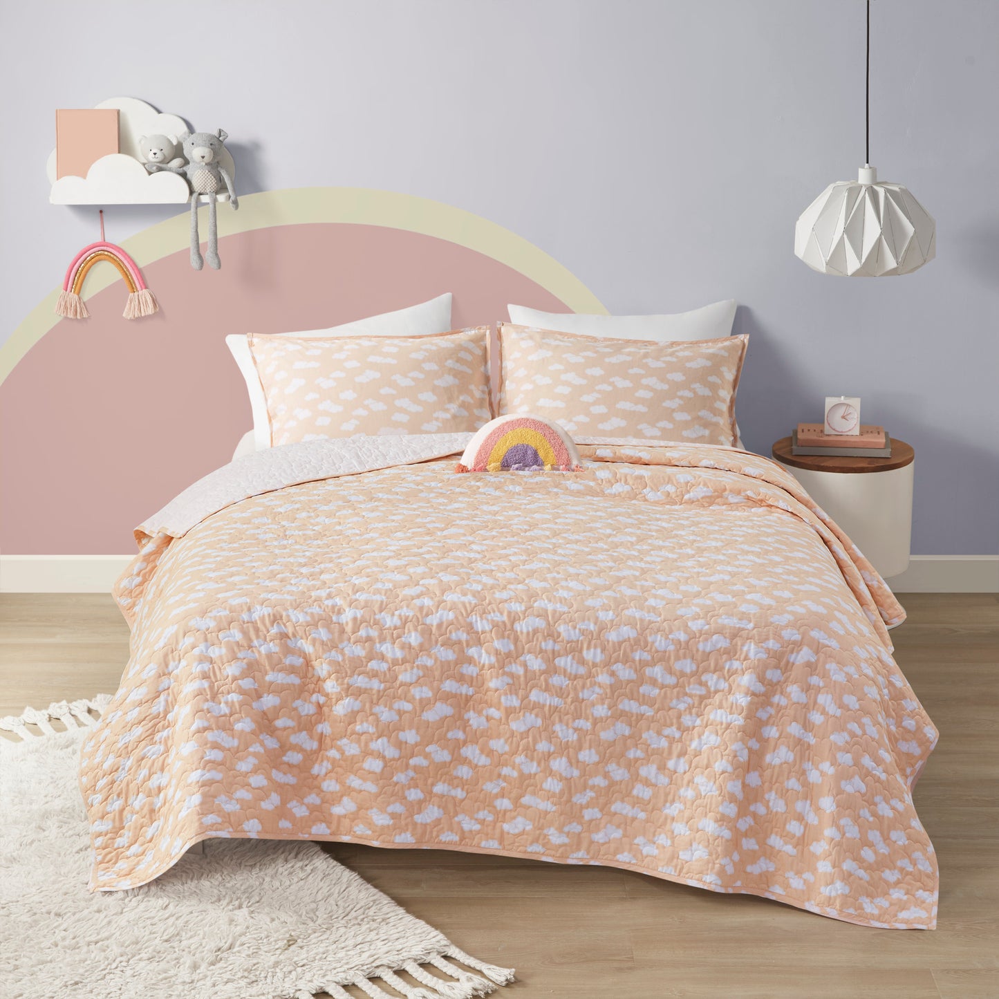 Dawn Reversible Sunshine Printed Cotton Quilt Set with Throw Pillow