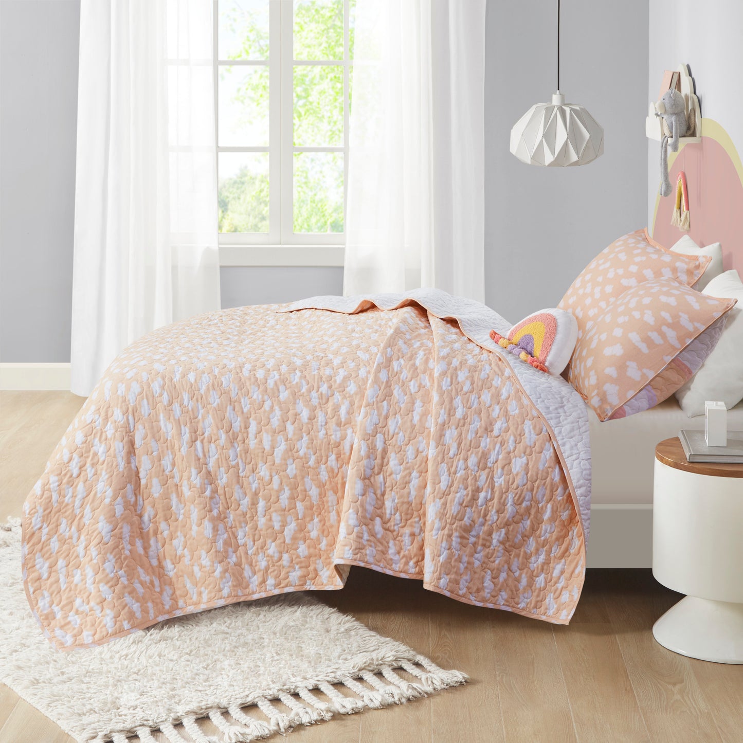 Dawn Reversible Sunshine Printed Cotton Quilt Set with Throw Pillow