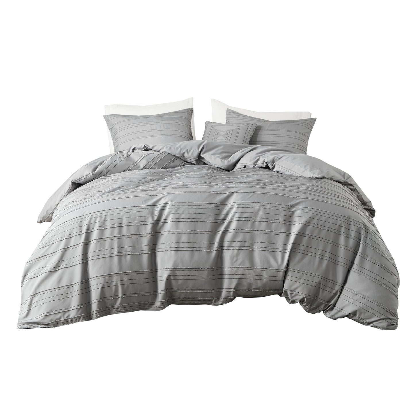 Intelligent Design Cationic Dyed Clip Jacquard Duvet Cover Set with Throw Pillow