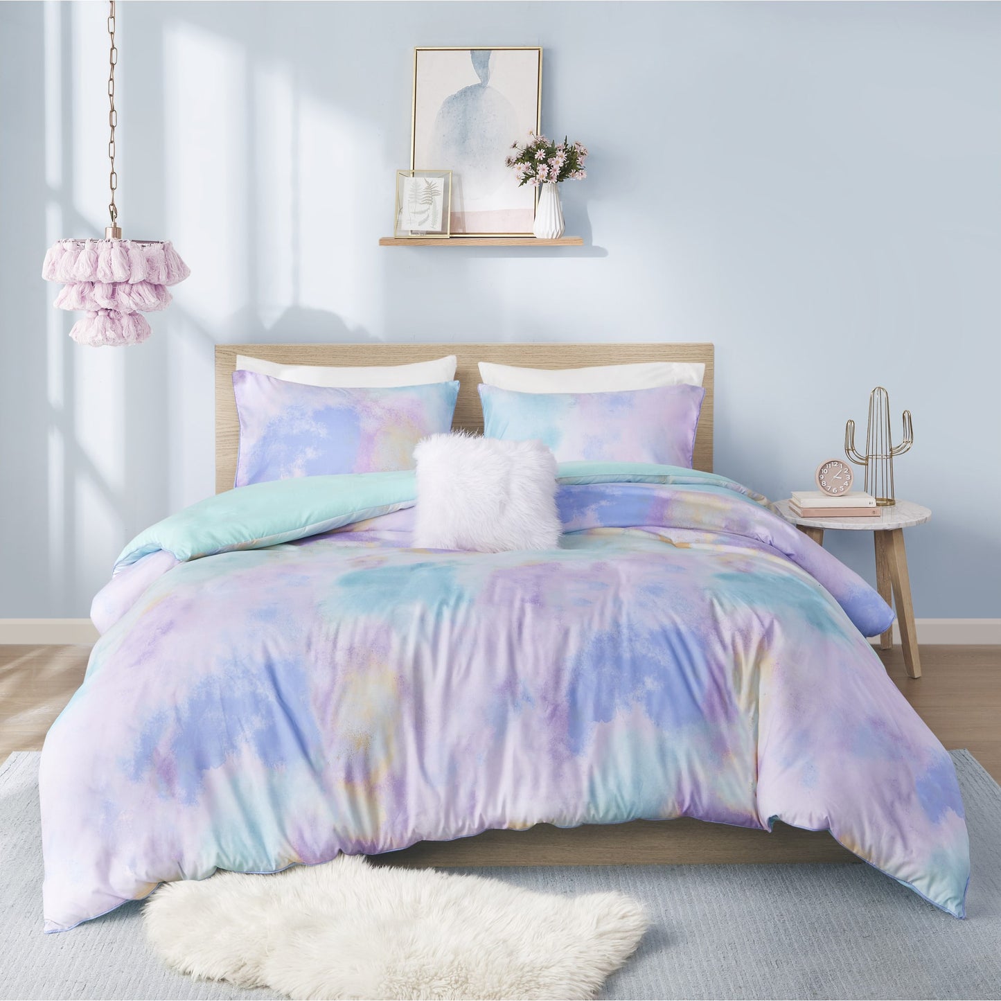 Intelligent Design Watercolor Tie Dye Printed Duvet Cover Set with Throw Pillow