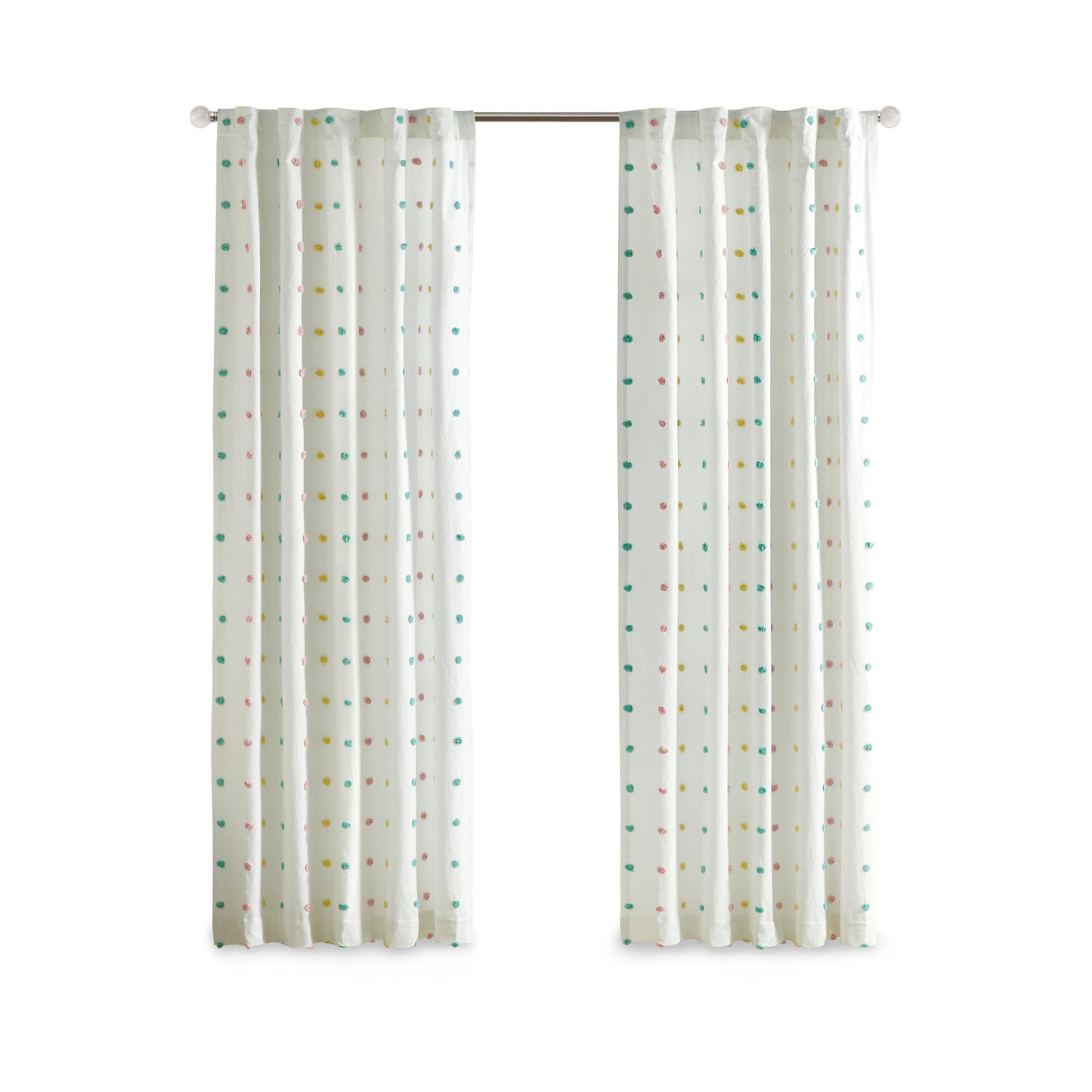 Intelligent Design Cotton Jacquard Pom Pom Curtain Panel