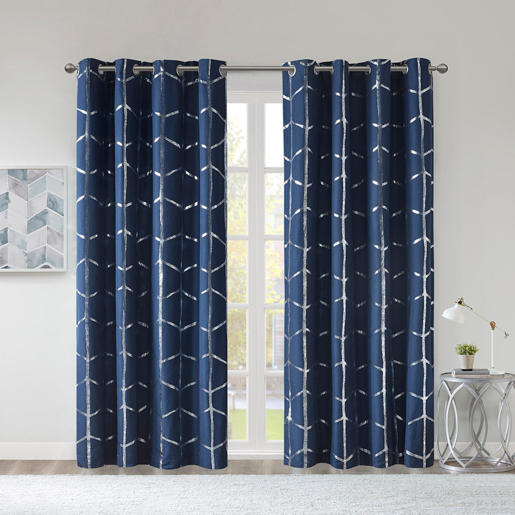 Intelligent Design Total Blackout Metallic Print Grommet Top Curtain Panel