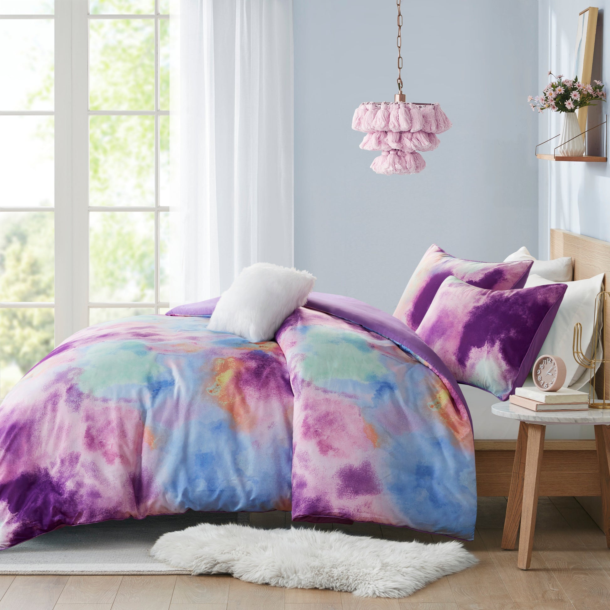 Intelligent Design Watercolor Tie Dye Printed Duvet Cover Set with Throw Pillow