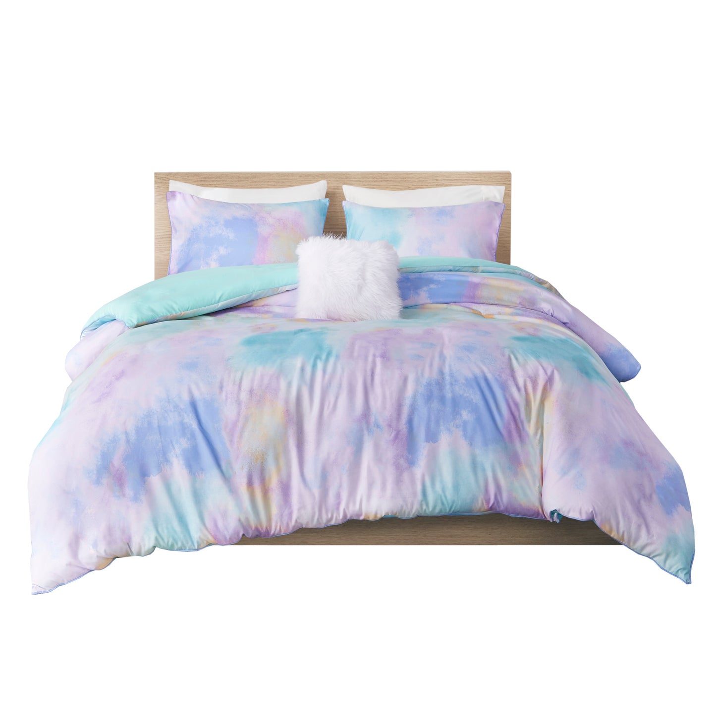Intelligent Design Watercolor Tie Dye Printed Duvet Cover Set with Throw Pillow