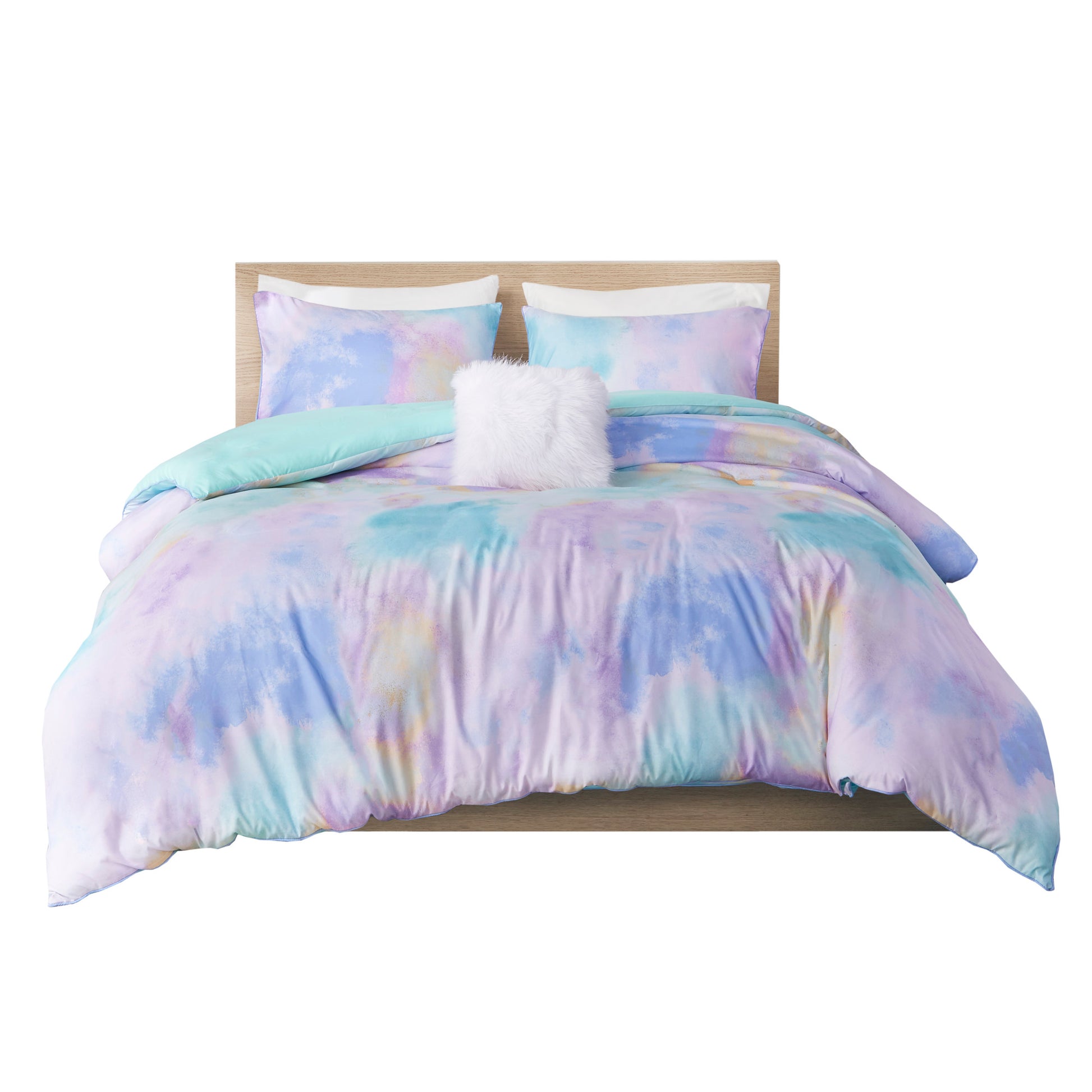 Intelligent Design Watercolor Tie Dye Printed Duvet Cover Set with Throw Pillow