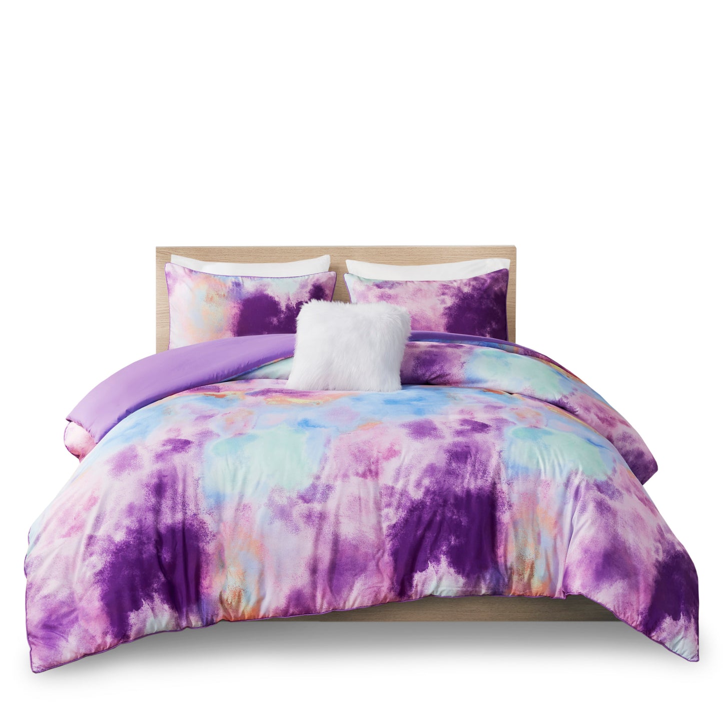 Intelligent Design Watercolor Tie Dye Printed Duvet Cover Set with Throw Pillow