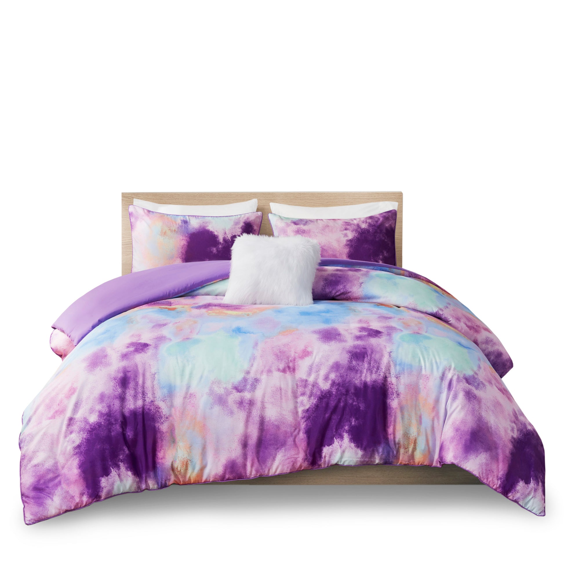 Intelligent Design Watercolor Tie Dye Printed Duvet Cover Set with Throw Pillow