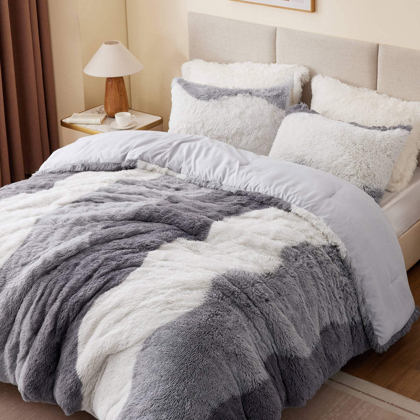 Cassie Ombre Shaggy Faux Fur Comforter Set
