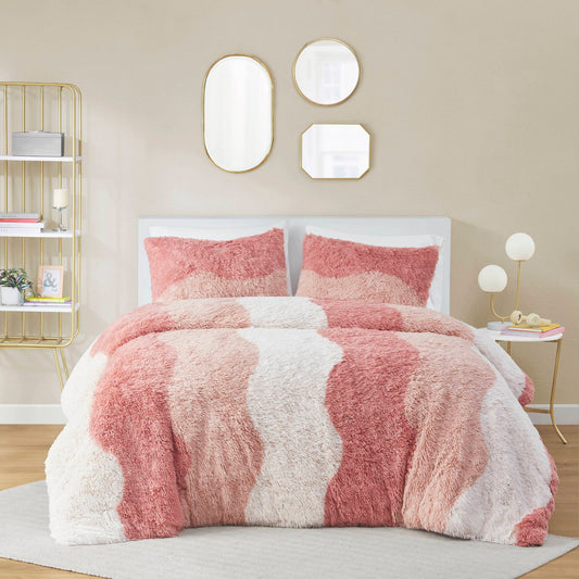 Cassie Ombre Shaggy Faux Fur Duvet Cover Set