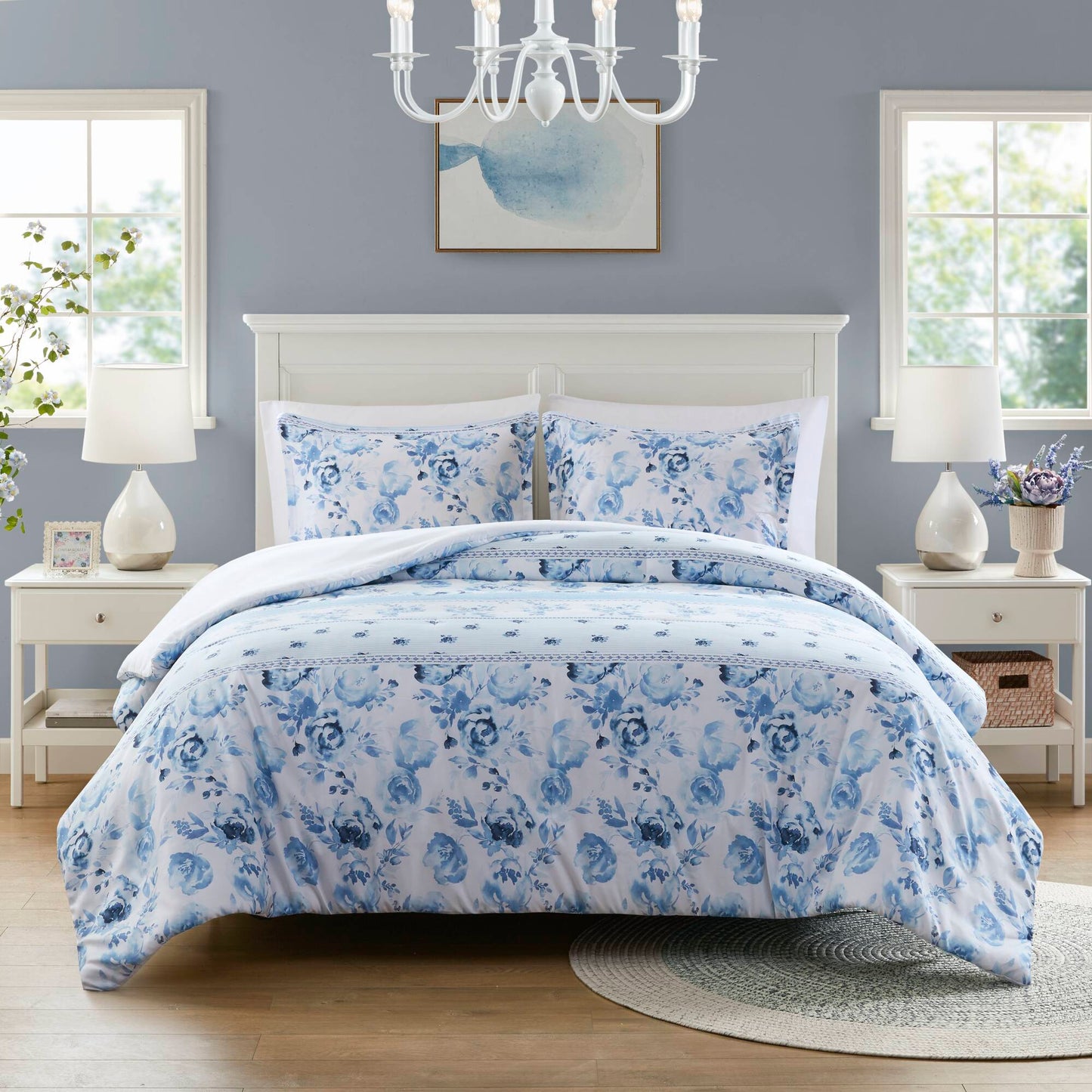 Christa Floral Striped Duvet Cover Set