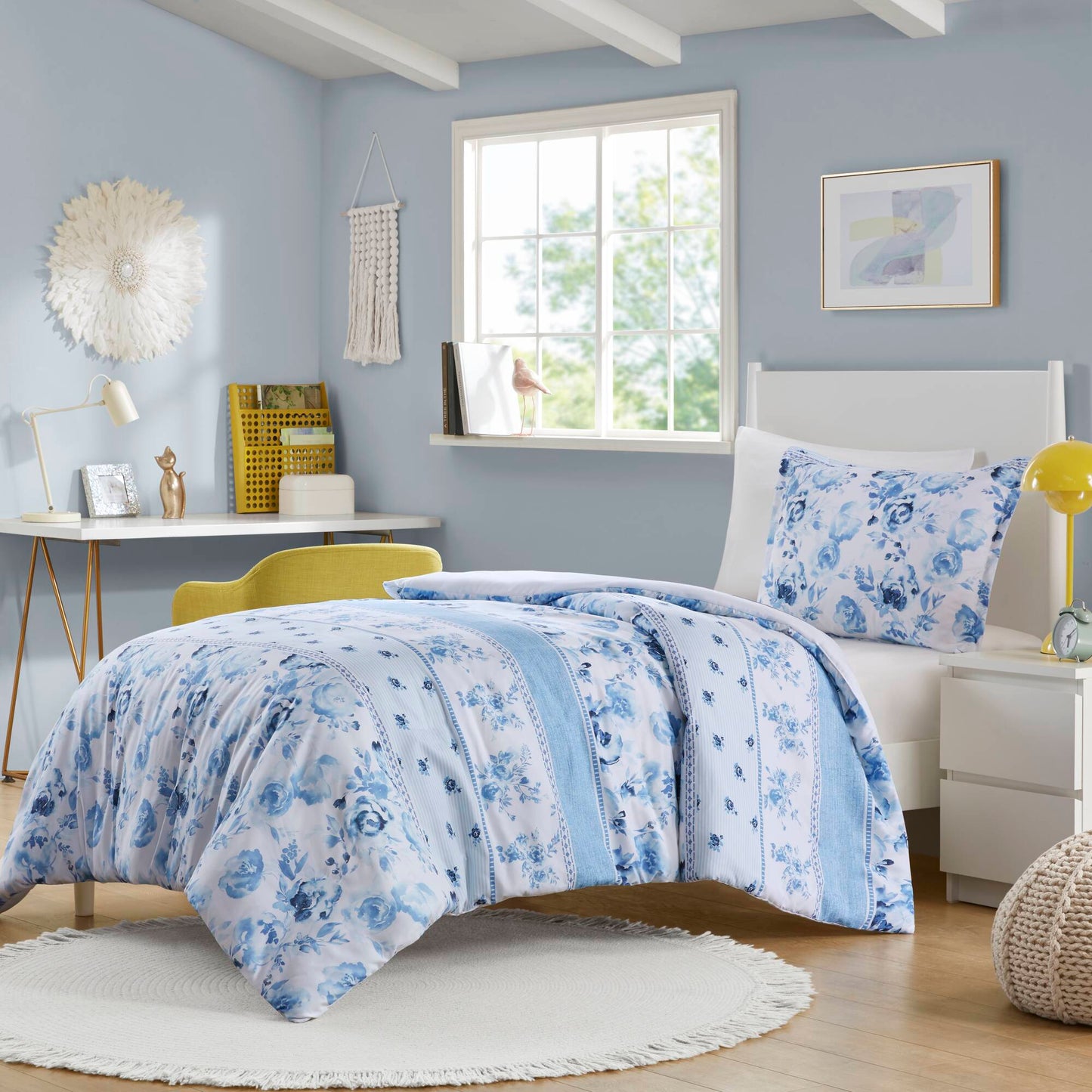 Christa Floral Striped Duvet Cover Set