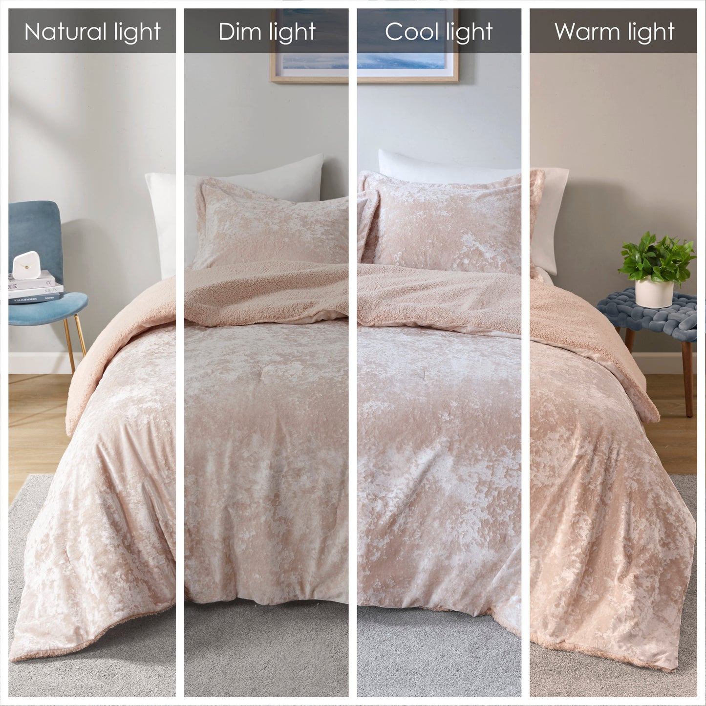 Mira Crushed Velvet Sherpa Reversible Comforter Set