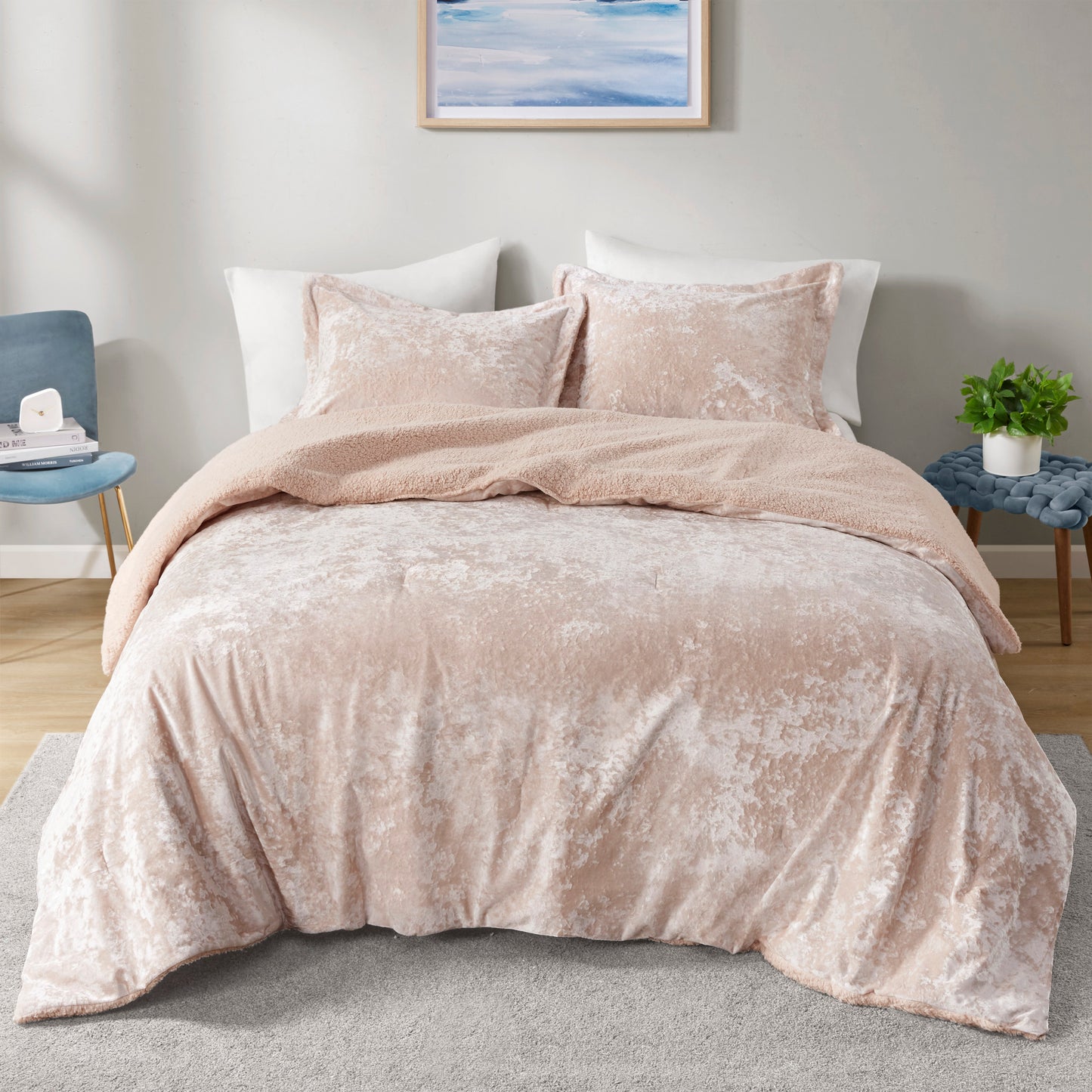 Mira Crushed Velvet Sherpa Reversible Comforter Set