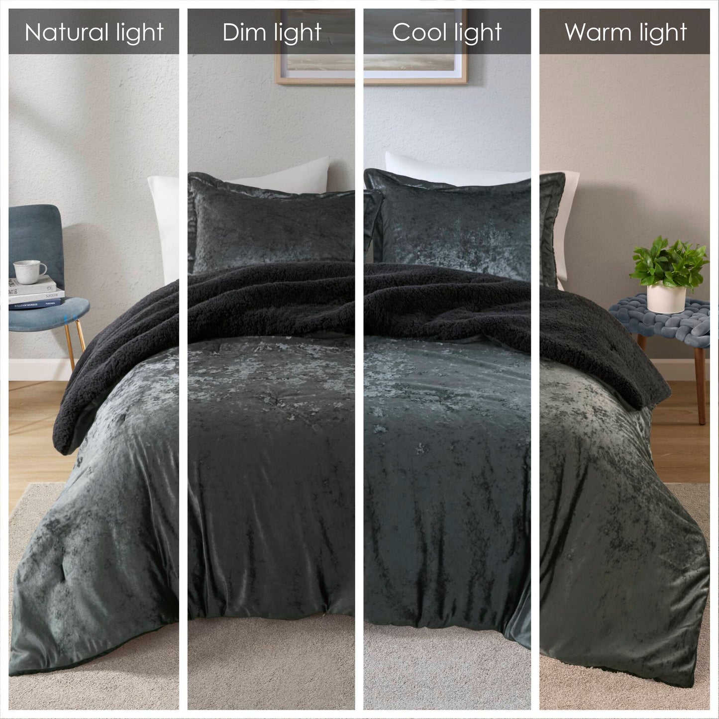 Mira Crushed Velvet Sherpa Reversible Comforter Set