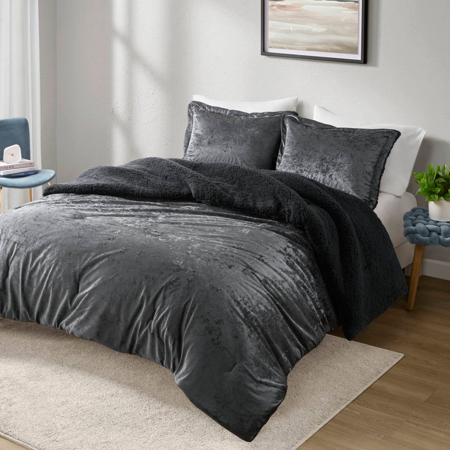 Mira Crushed Velvet Sherpa Reversible Comforter Set
