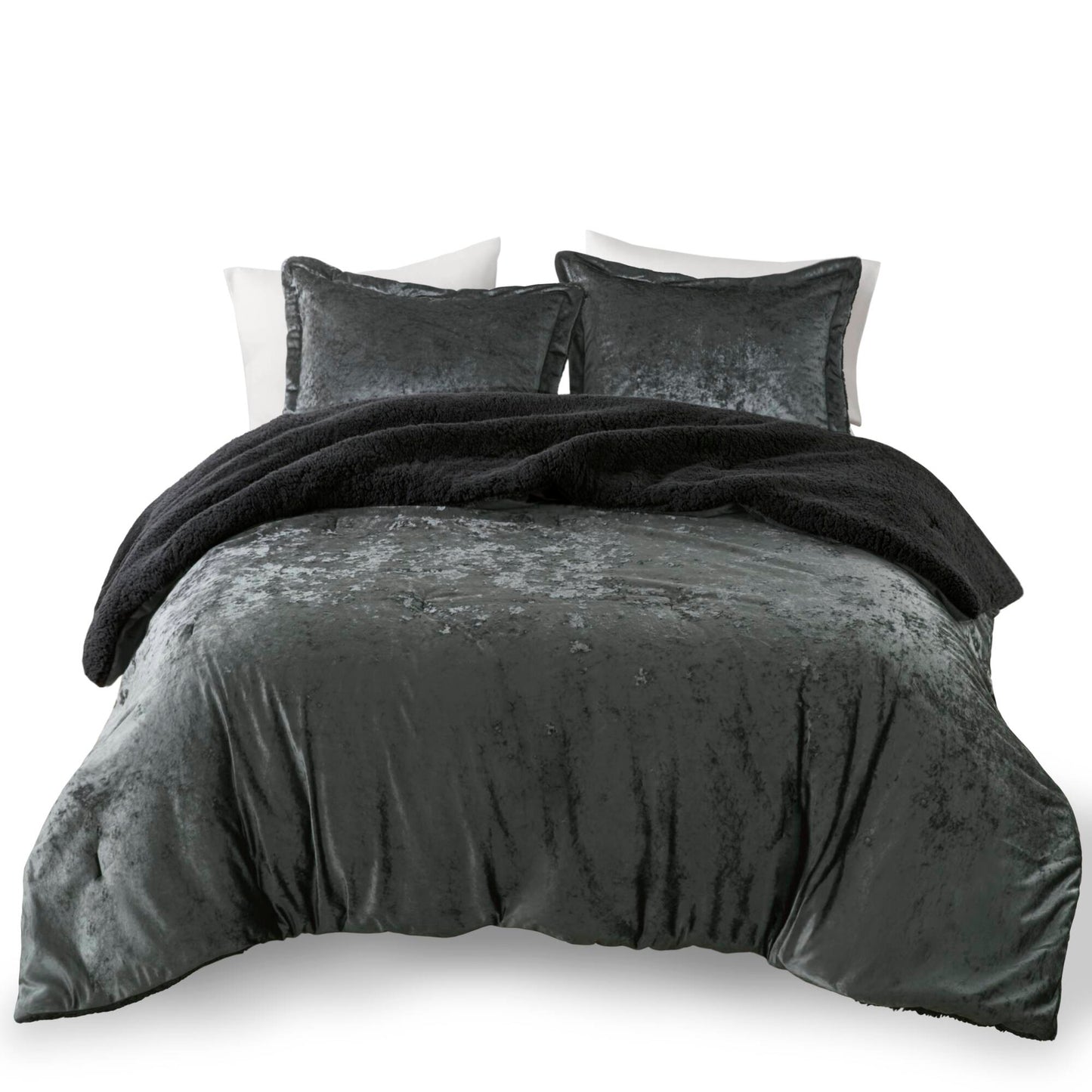 Mira Crushed Velvet Sherpa Reversible Comforter Set
