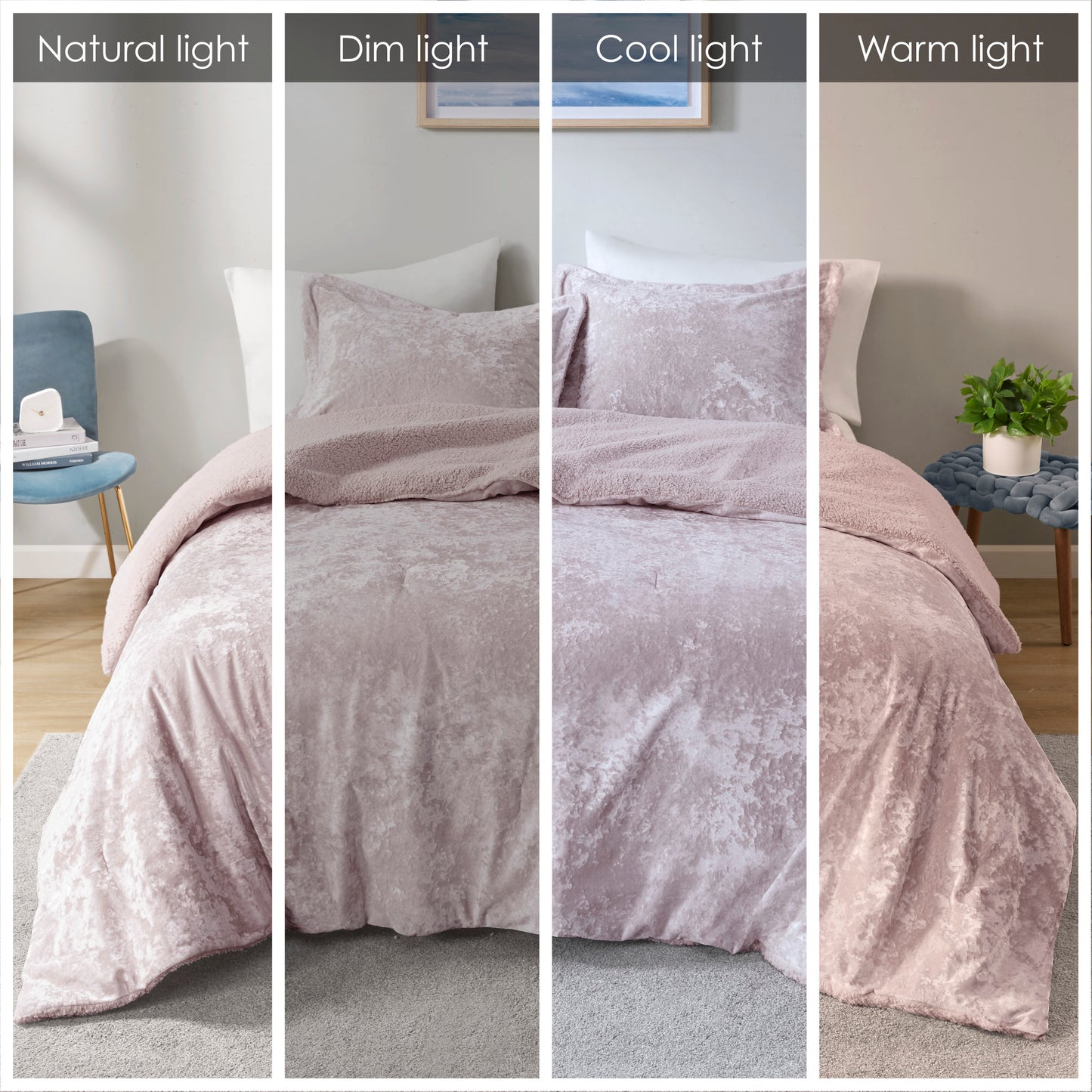Mira Crushed Velvet Sherpa Reversible Comforter Set