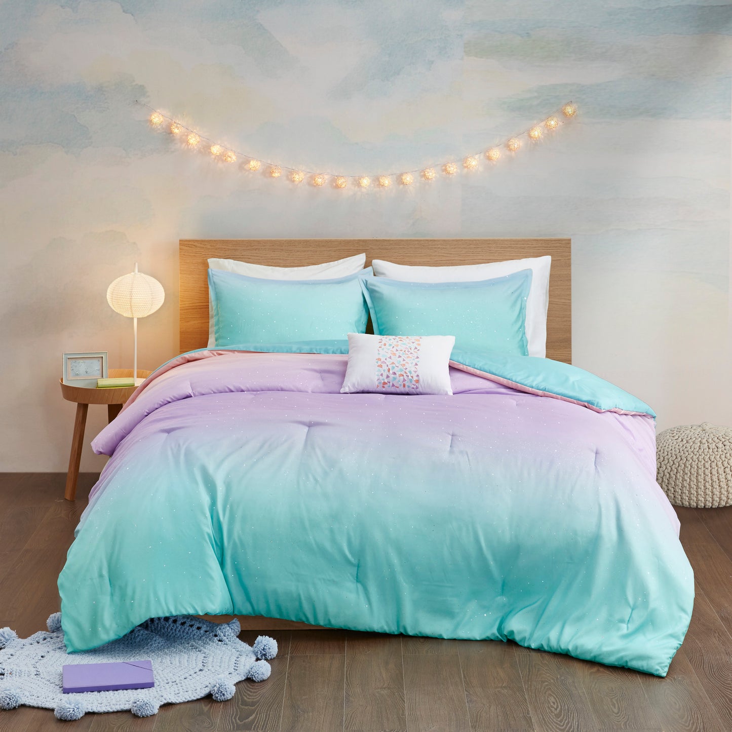 Glimmer Metallic Glitter Printed Reversible Comforter Set