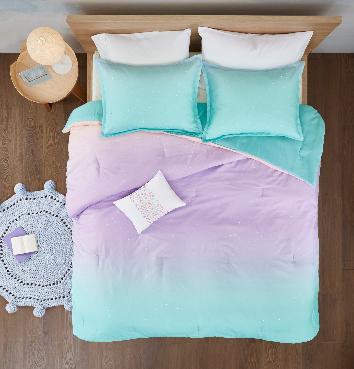 Glimmer Metallic Glitter Printed Reversible Comforter Set