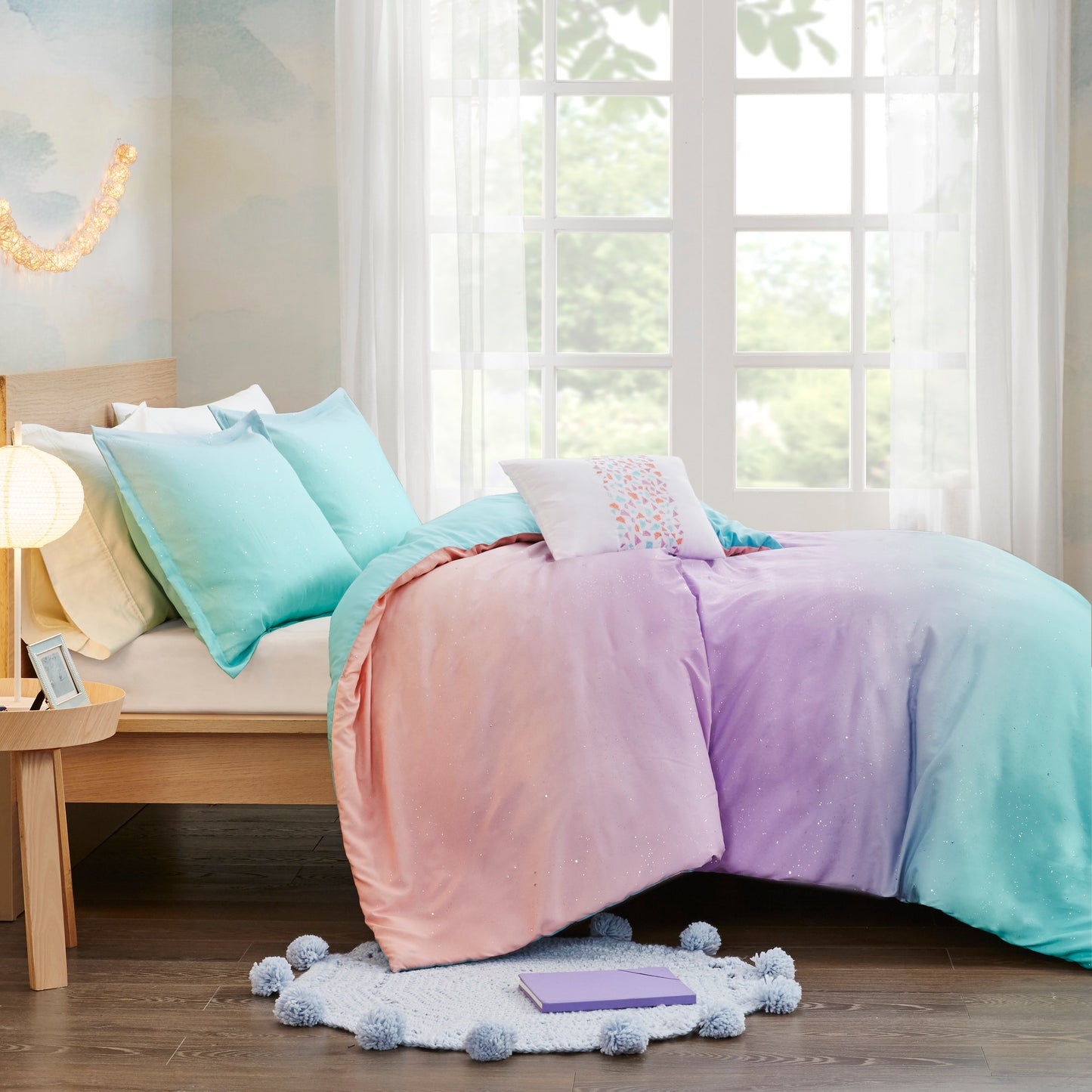 Glimmer Metallic Glitter Printed Reversible Duvet Cover Set