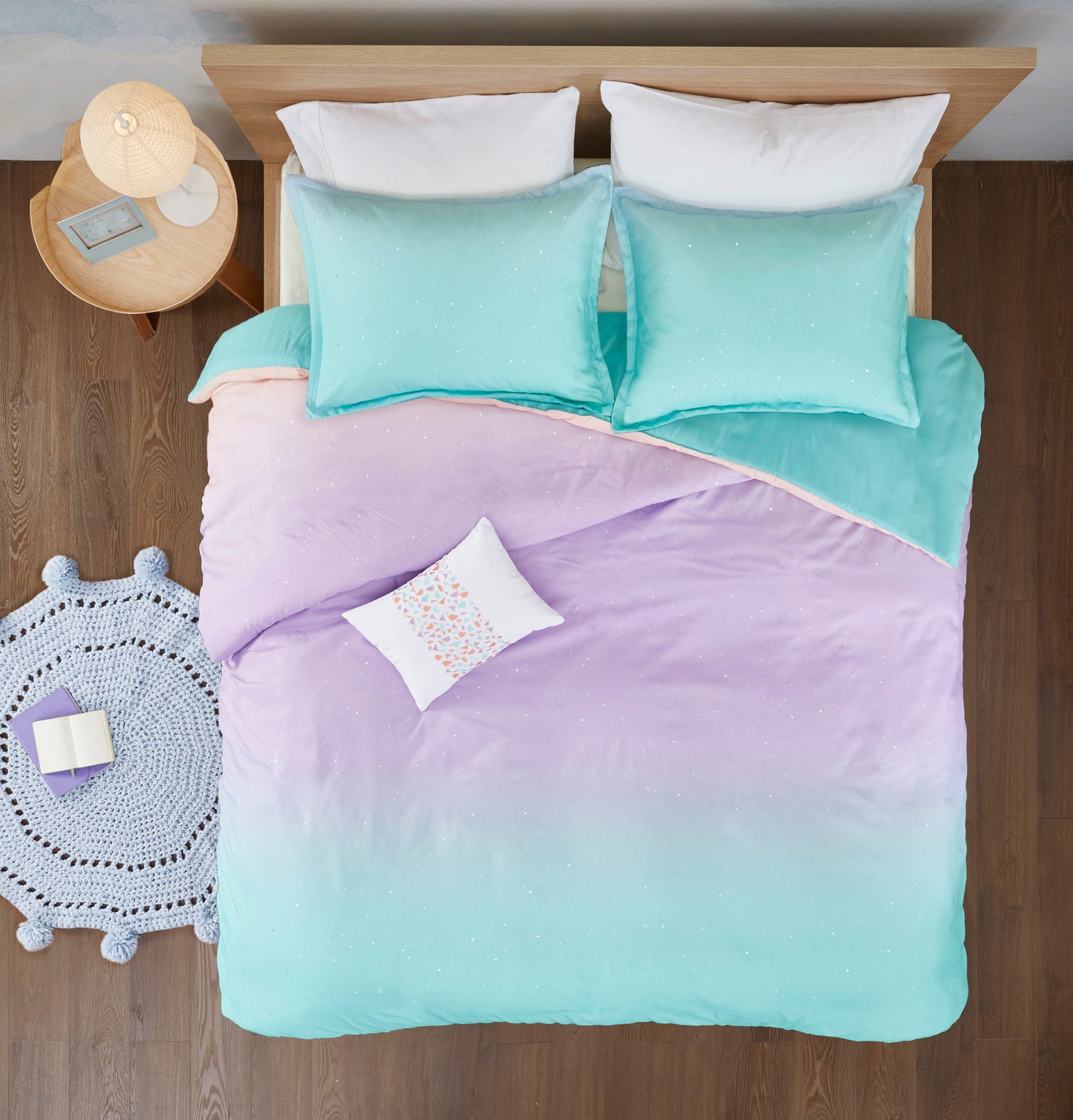 Glimmer Metallic Glitter Printed Reversible Duvet Cover Set