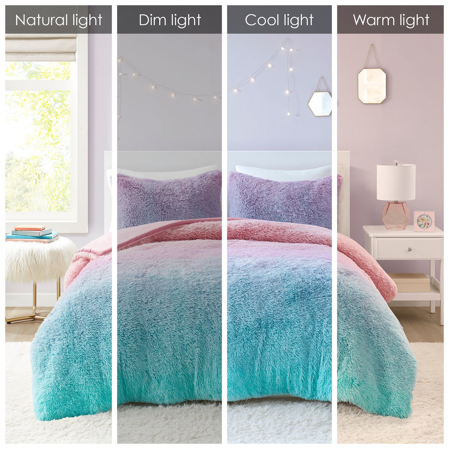 Primrose Ombre Shaggy Faux Fur Comforter Set