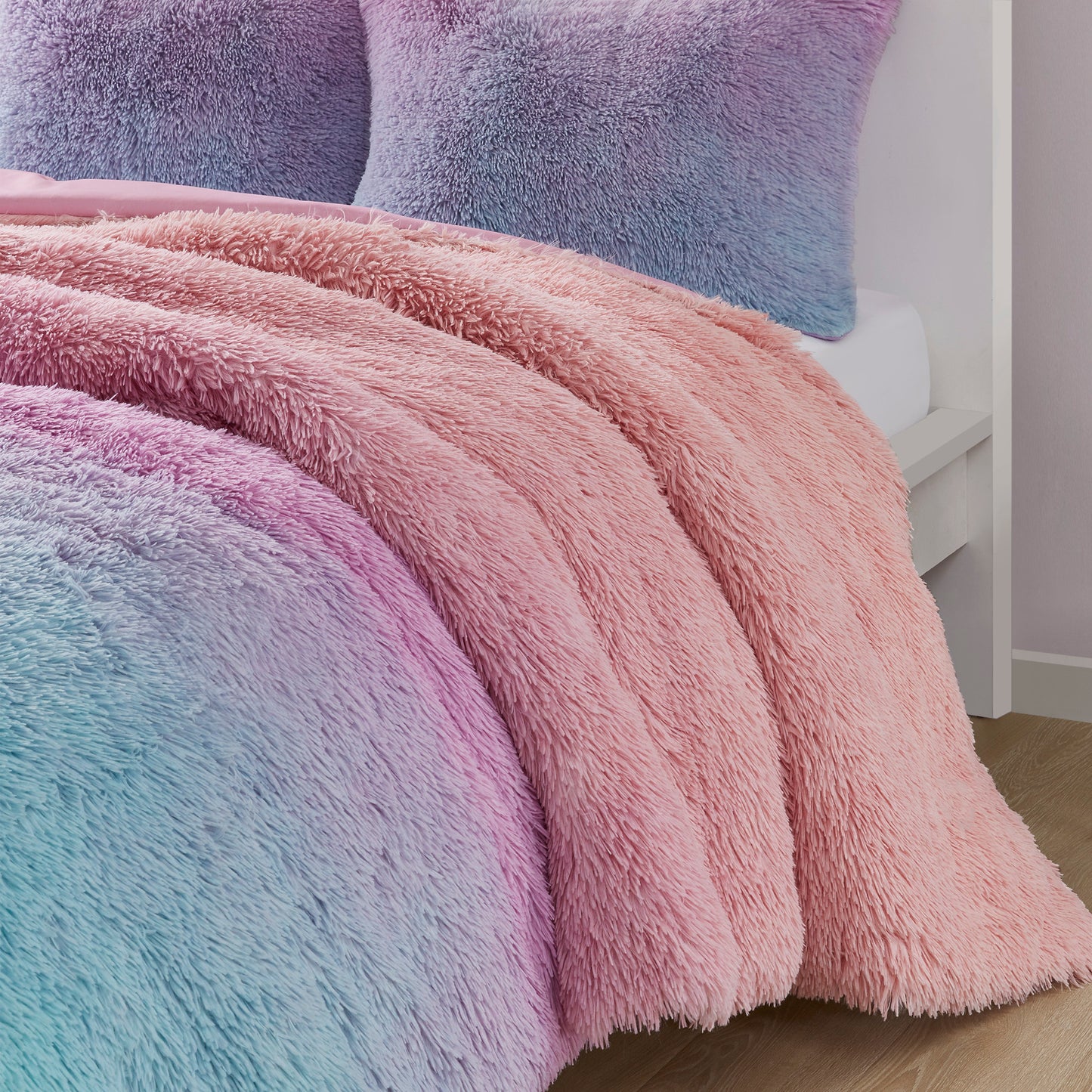 Primrose Ombre Shaggy Faux Fur Duvet Cover Set