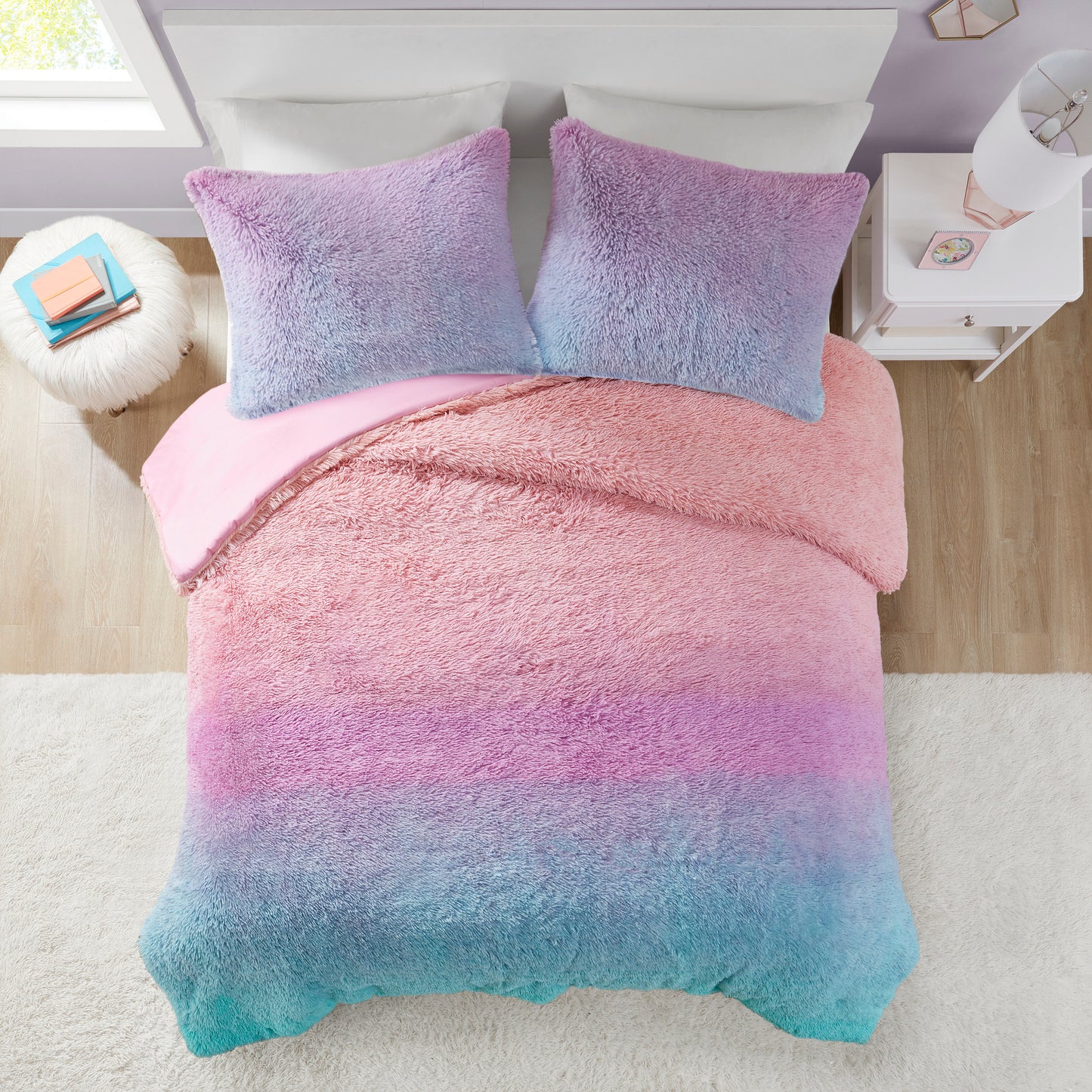 Primrose Ombre Shaggy Faux Fur Duvet Cover Set