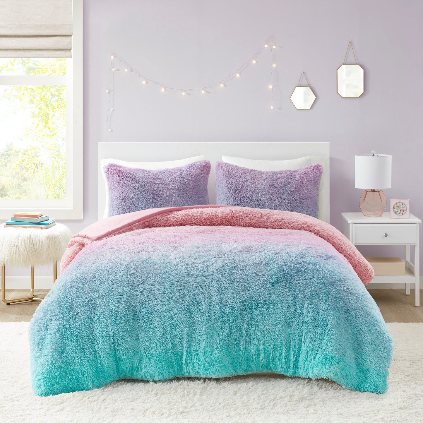 Primrose Ombre Shaggy Faux Fur Duvet Cover Set