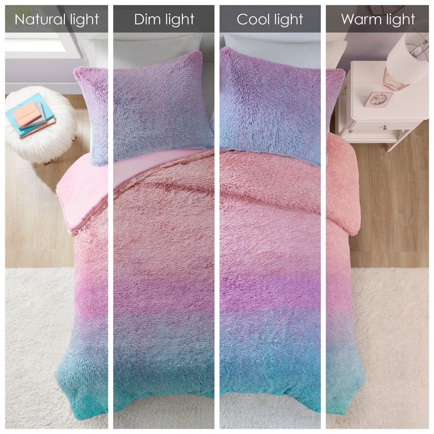 Primrose Ombre Shaggy Faux Fur Duvet Cover Set
