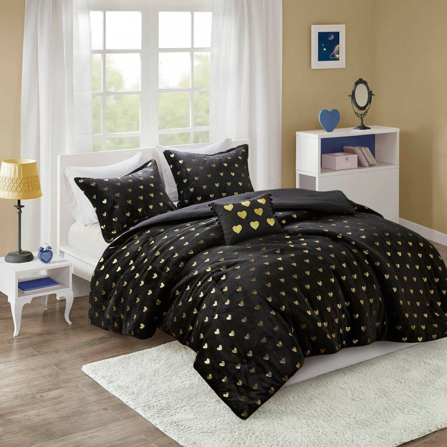 Rosalie Metallic Printed Plush Comforter Set with Throw Pillow