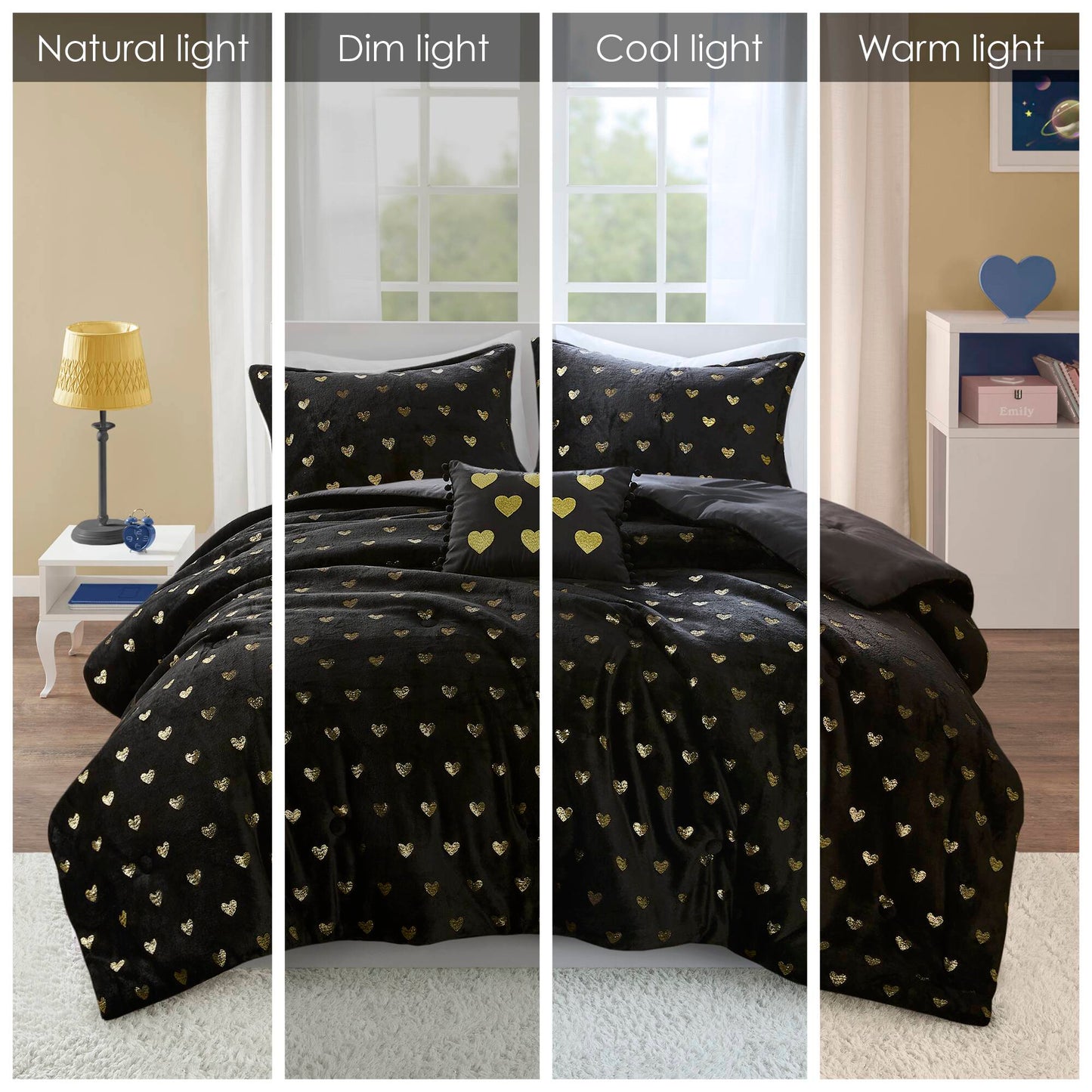 Rosalie Metallic Printed Plush Comforter Set with Throw Pillow