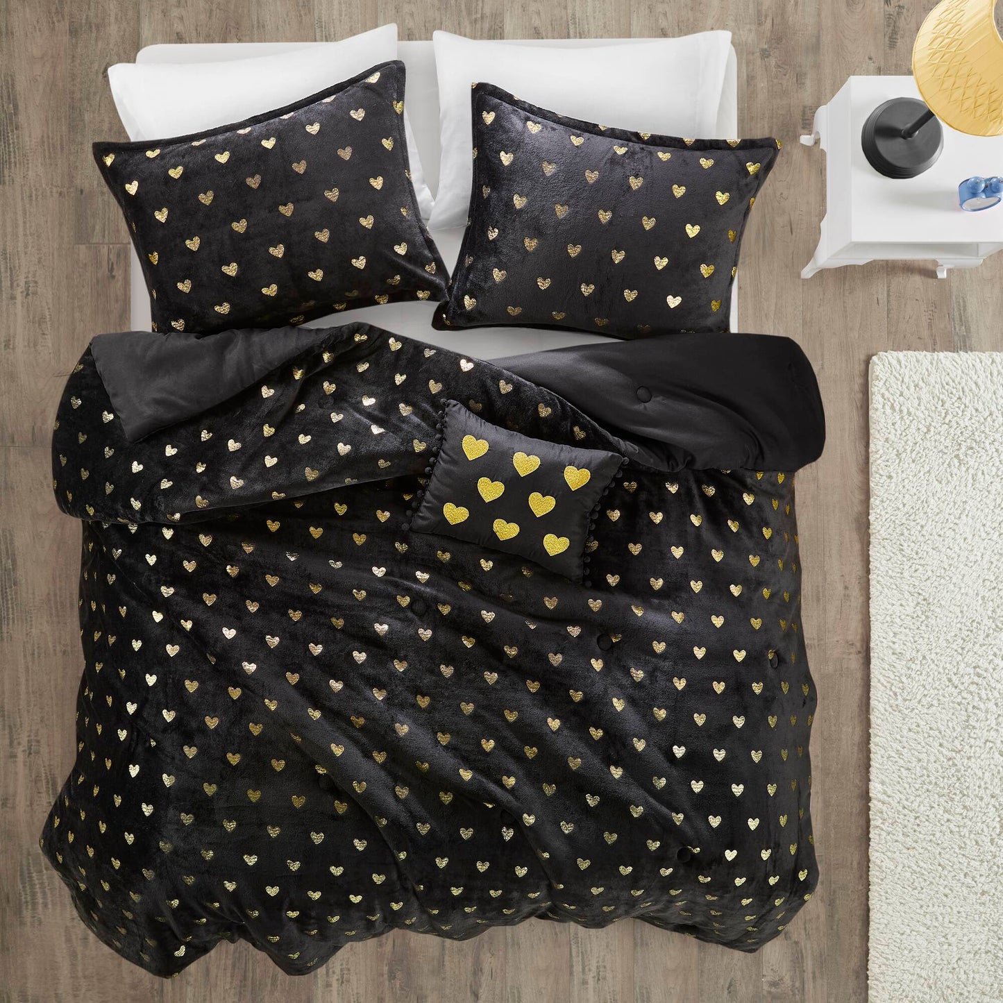 Rosalie Metallic Printed Plush Comforter Set with Throw Pillow