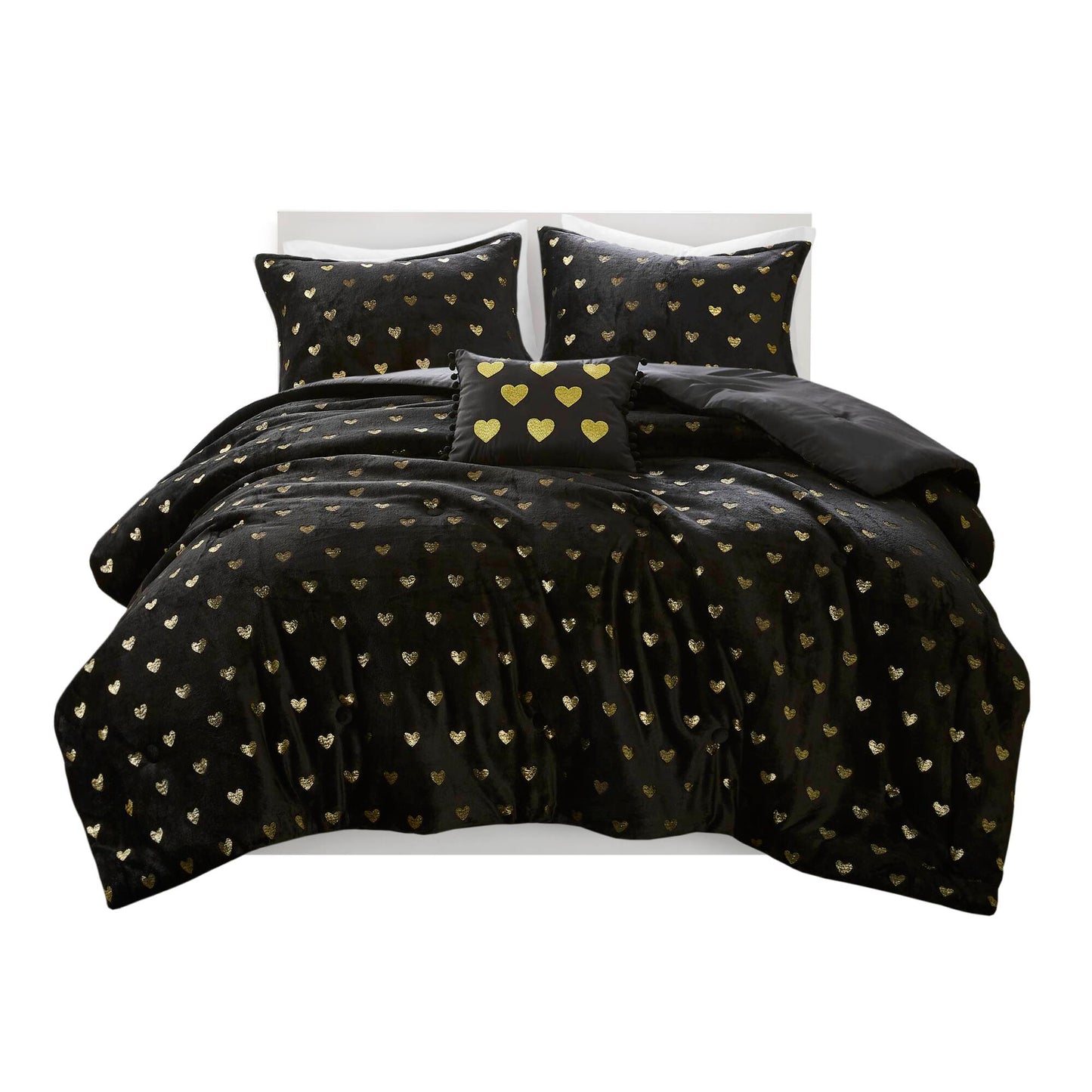 Rosalie Metallic Printed Plush Comforter Set with Throw Pillow