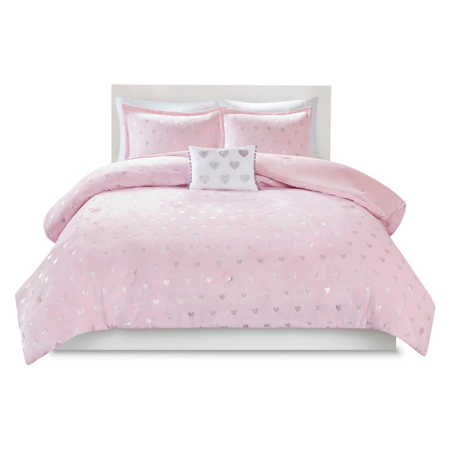 Rosalie Metallic Printed Plush Comforter Set with Throw Pillow