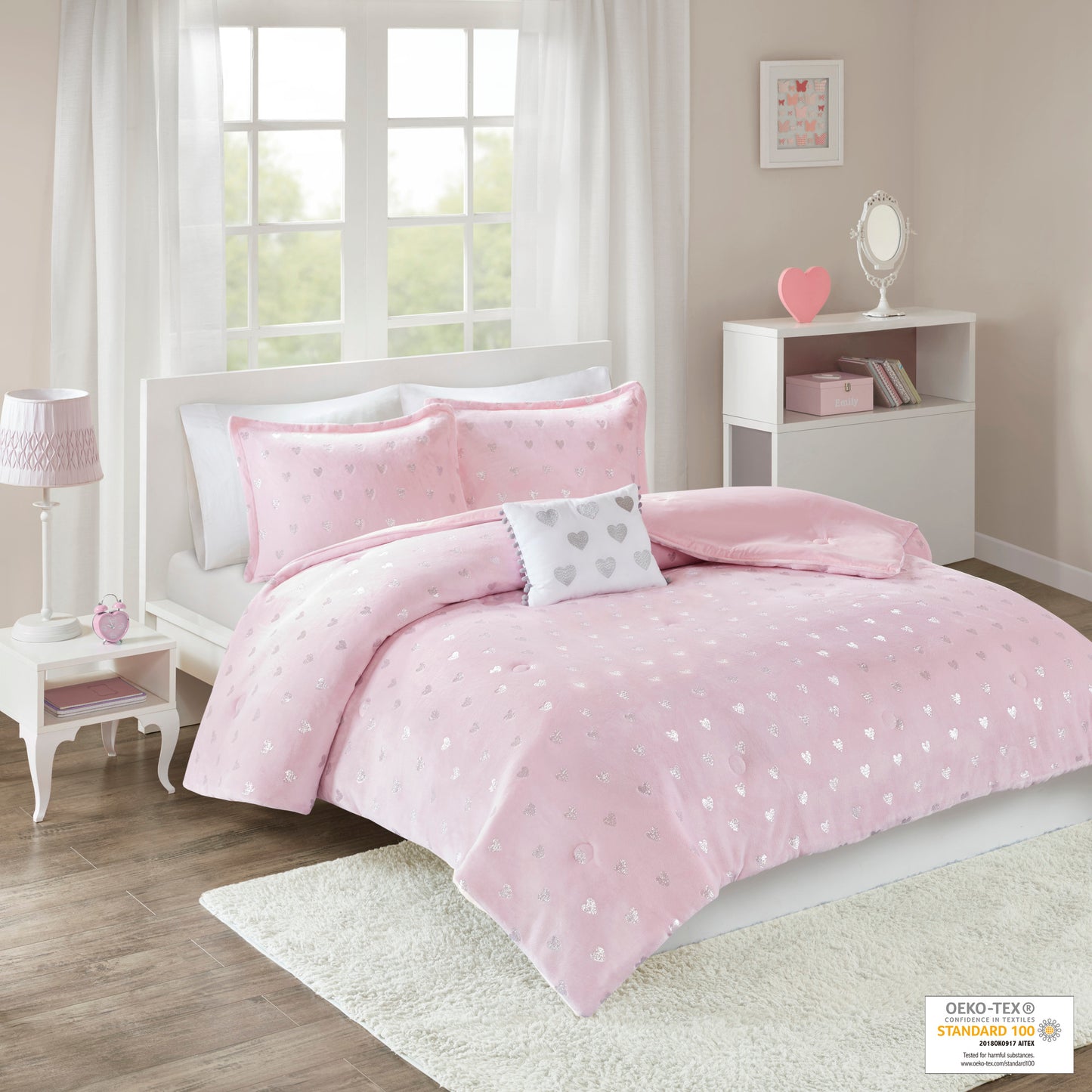 Rosalie Metallic Printed Plush Comforter Set with Throw Pillow