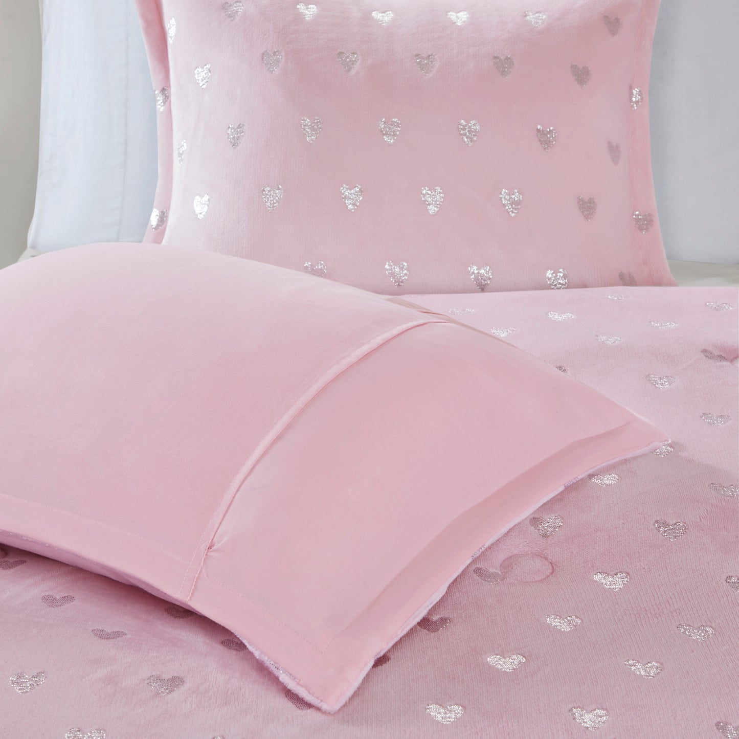 Rosalie Metallic Printed Plush Comforter Set with Throw Pillow