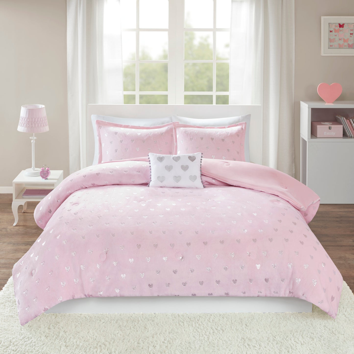 Rosalie Metallic Printed Plush Comforter Set with Throw Pillow