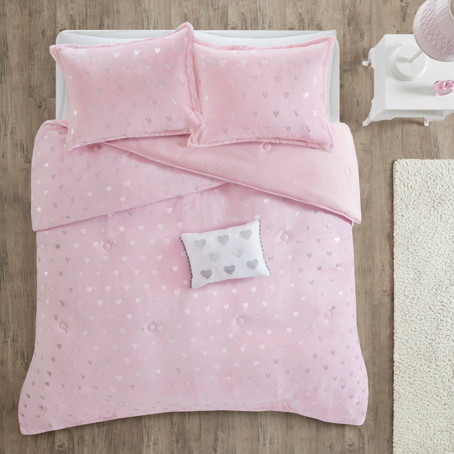 Rosalie Metallic Printed Plush Comforter Set with Throw Pillow