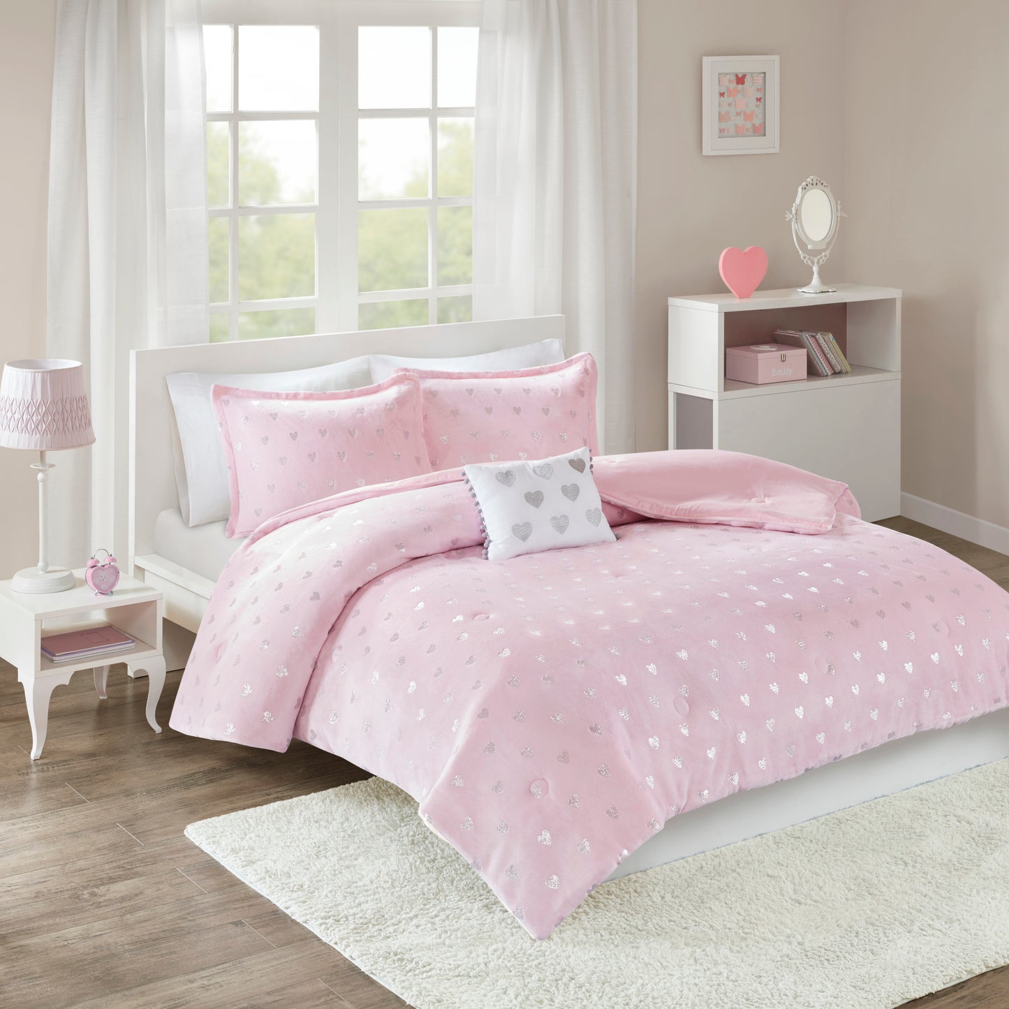 Rosalie Metallic Printed Plush Comforter Set with Throw Pillow