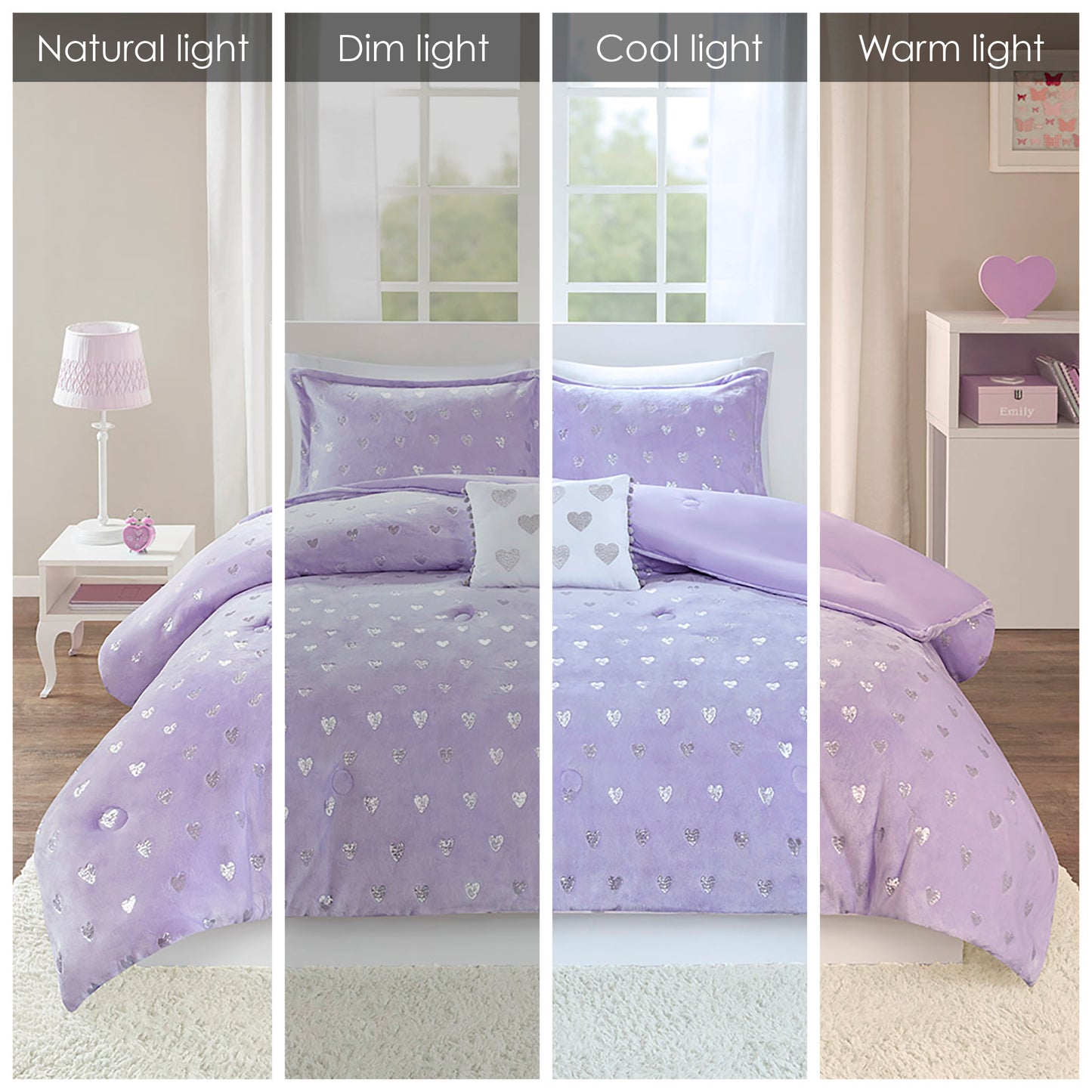 Rosalie Metallic Printed Plush Comforter Set with Throw Pillow
