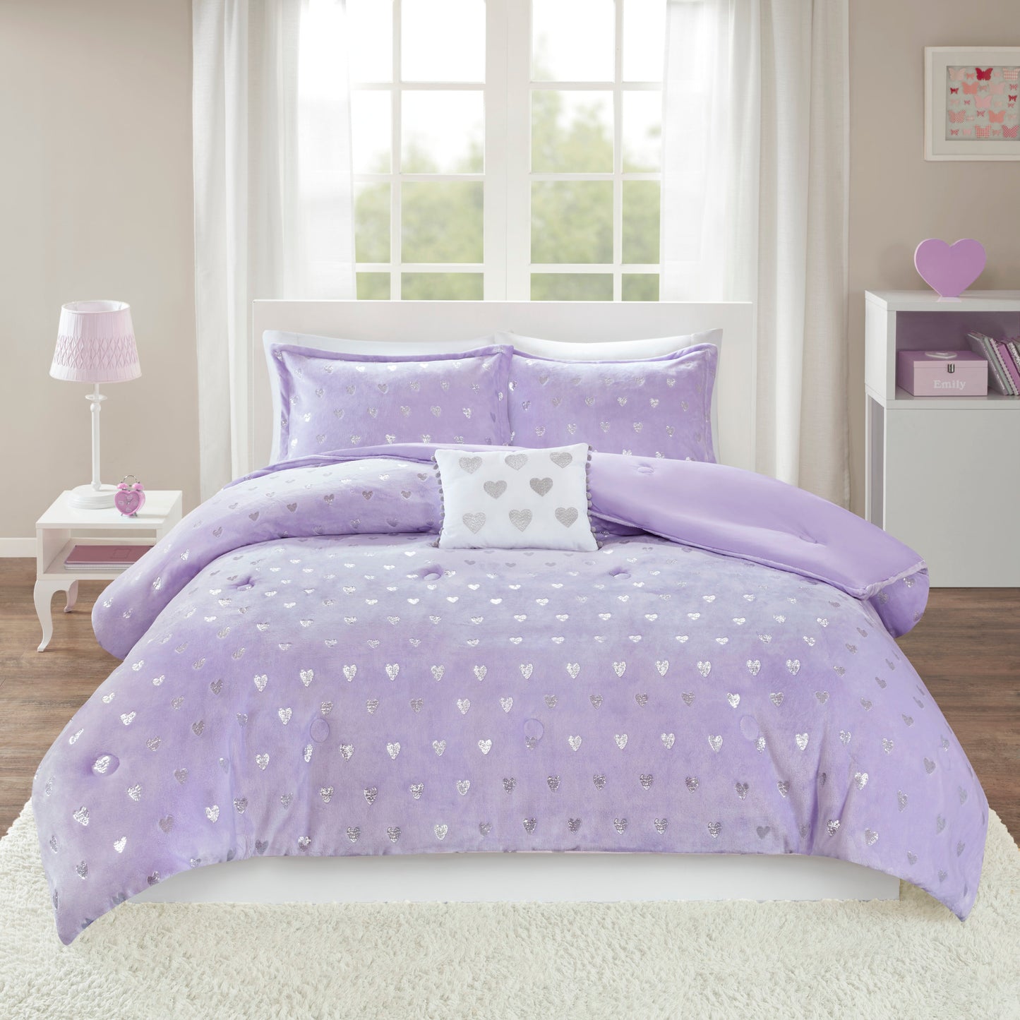 Rosalie Metallic Printed Plush Comforter Set with Throw Pillow