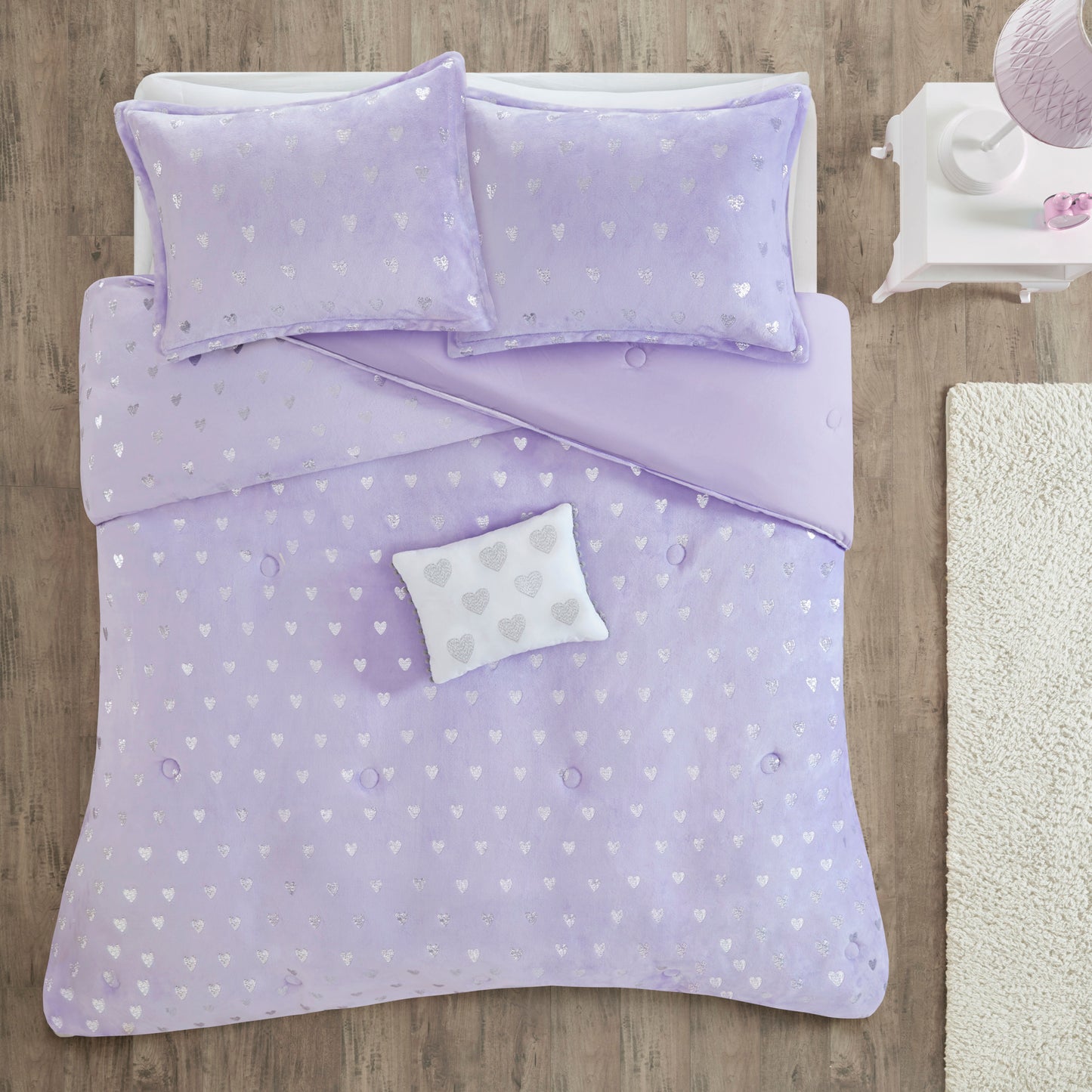 Rosalie Metallic Printed Plush Comforter Set with Throw Pillow