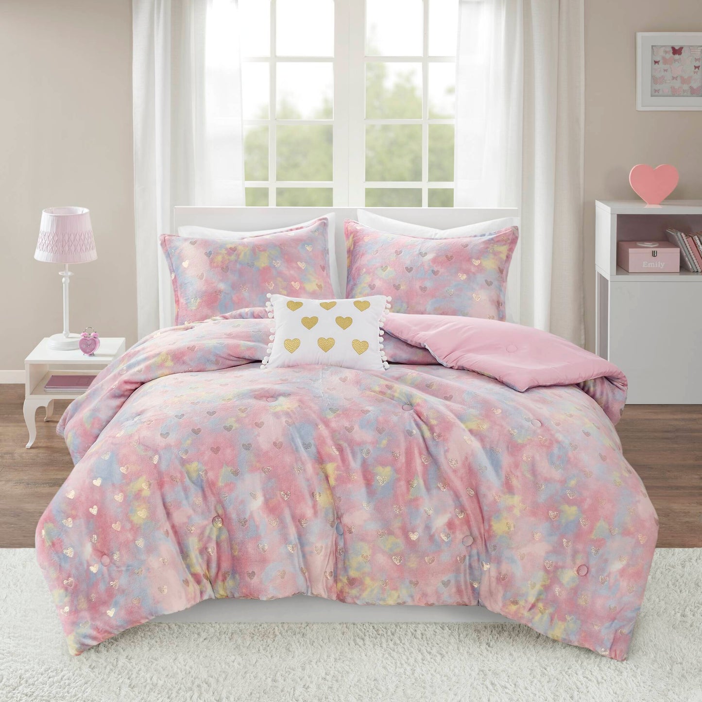 Rosalie Metallic Printed Plush Comforter Set with Throw Pillow