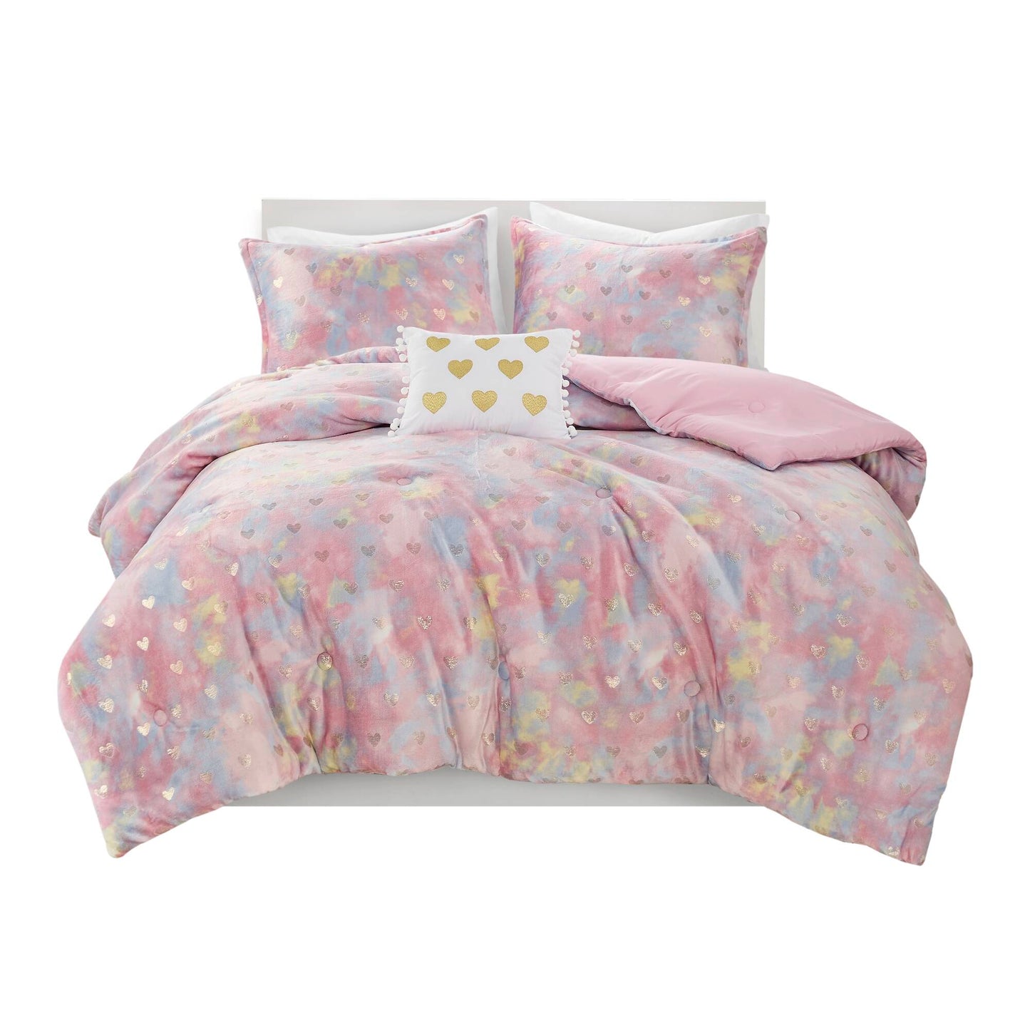 Rosalie Metallic Printed Plush Comforter Set with Throw Pillow