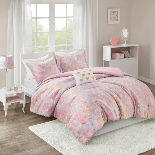 Rosalie Metallic Printed Plush Comforter Set with Throw Pillow