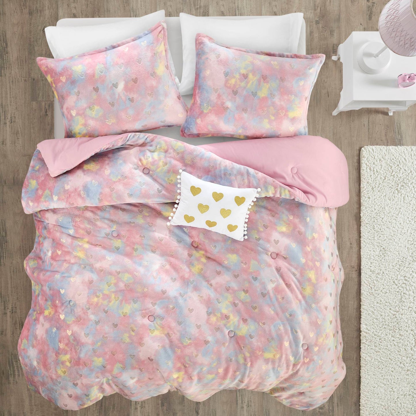 Rosalie Metallic Printed Plush Comforter Set with Throw Pillow