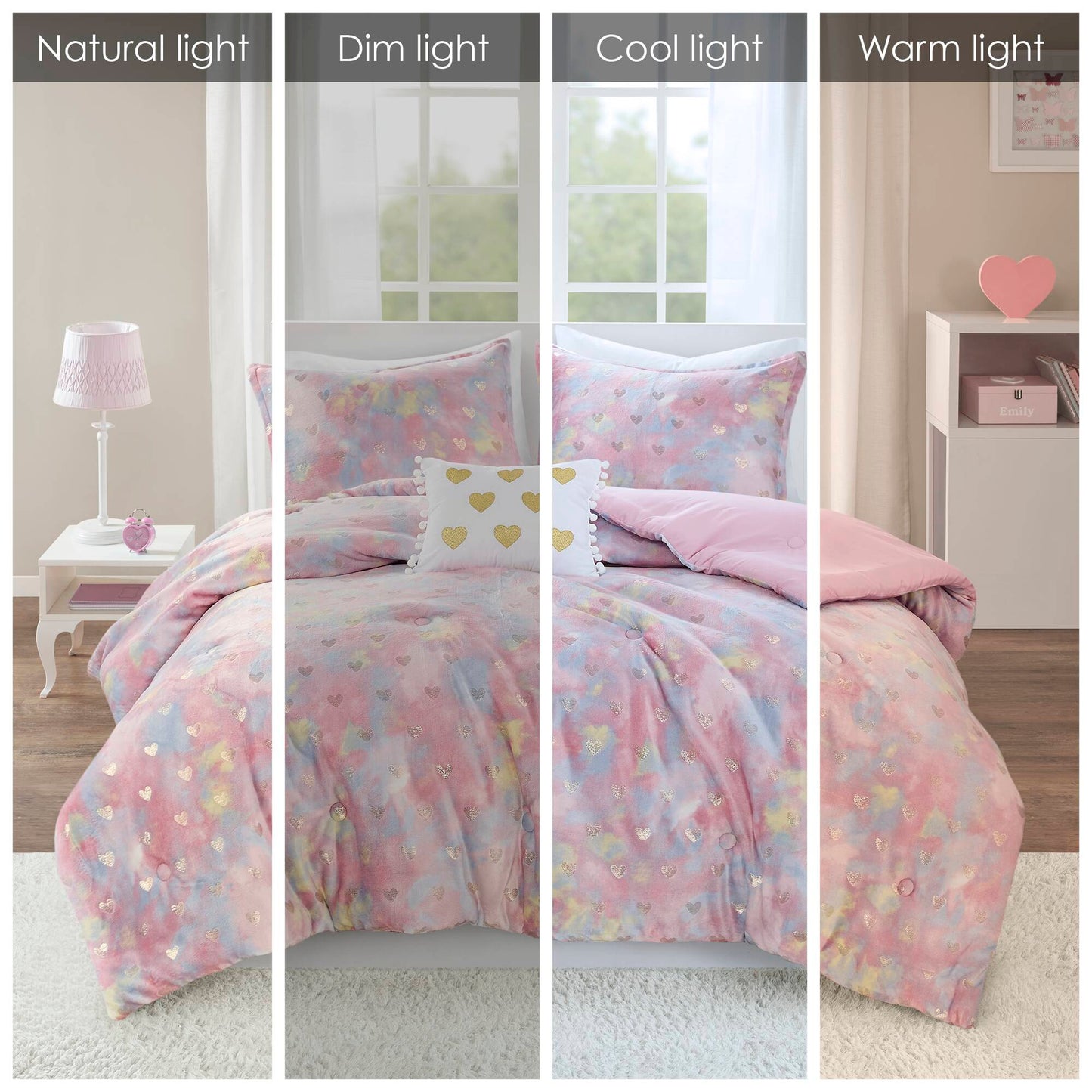 Rosalie Metallic Printed Plush Comforter Set with Throw Pillow